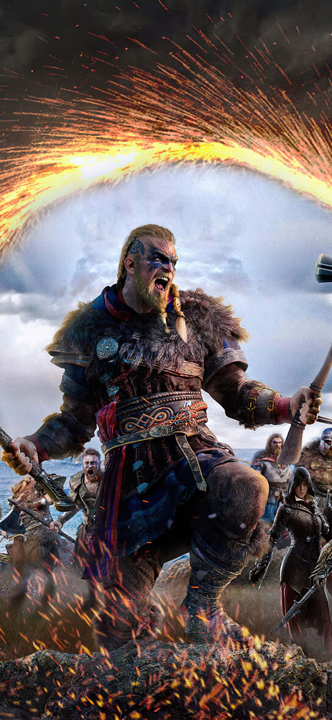 iPhone Xs Assassin's Creed Valhalla Eivor Kwenye Mwito Wa Nyuma Picha ya Ukuta