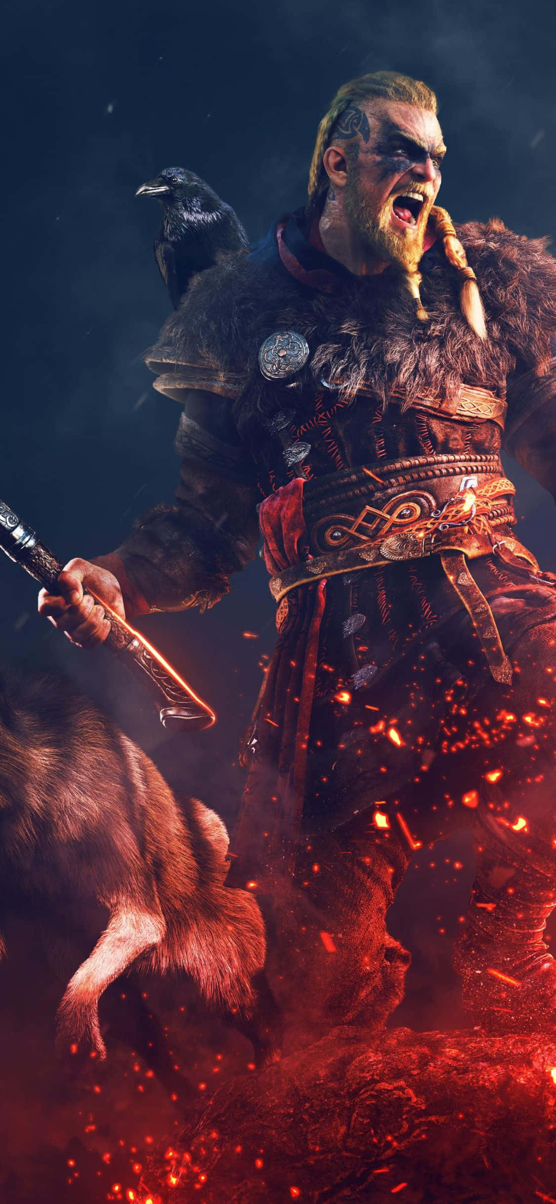 iPhone Xs Assassin's Creed Valhalla Eivor Mbele ya Mwanga Background Picha ya Ukuta