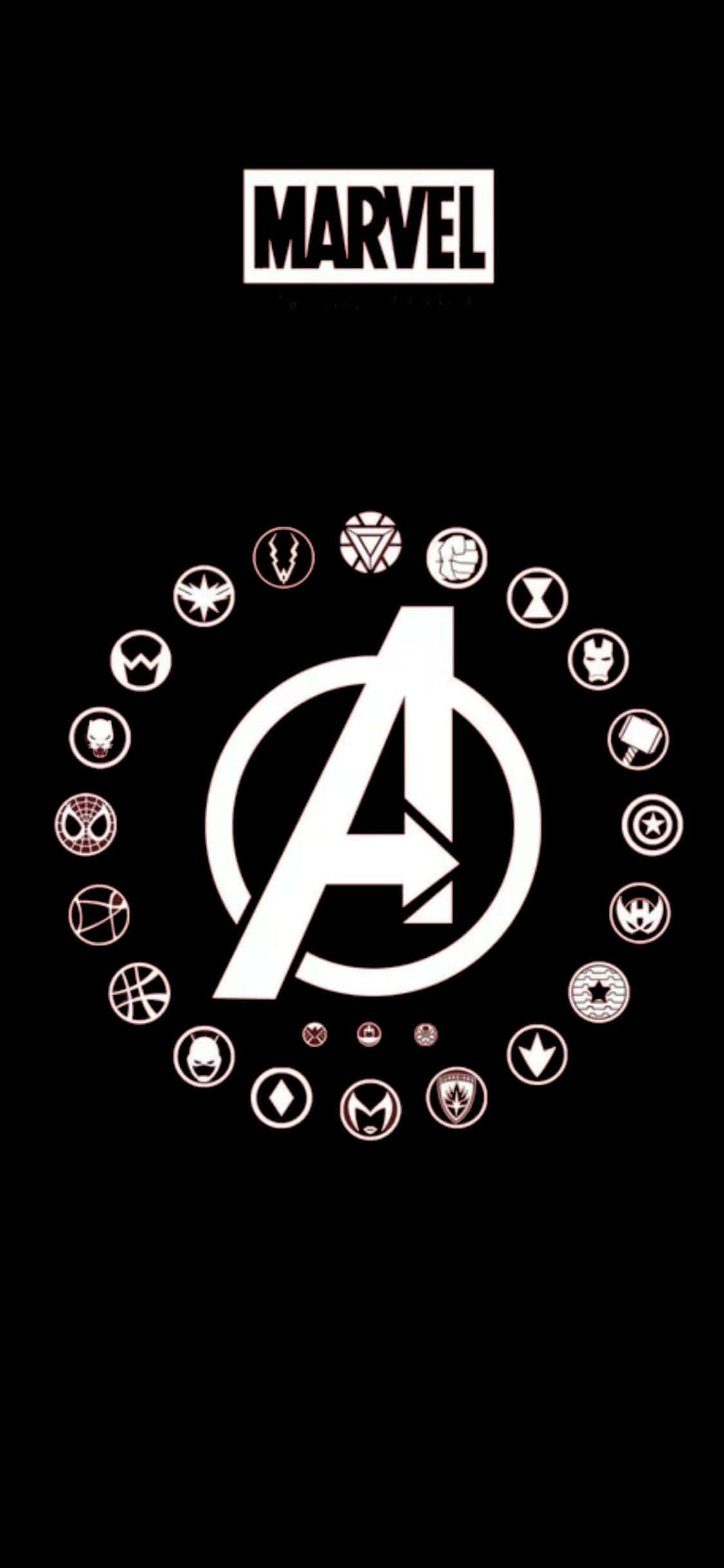 Mandhari ya iPhone XS Avengers Logo na Alama za Superheroes Picha ya Ukuta