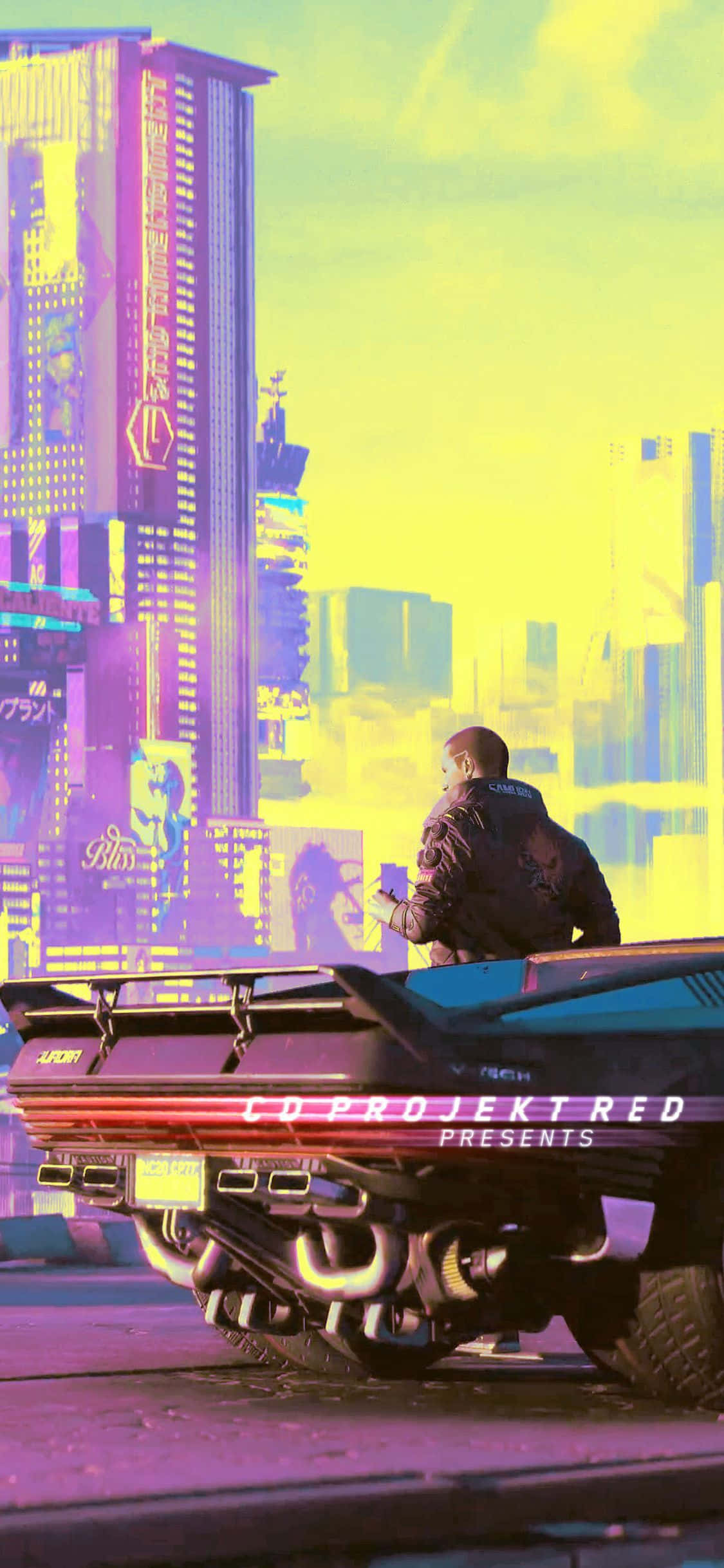 iPhone XS Cyberpunk 2077 Bright City Background Picha ya Ukuta