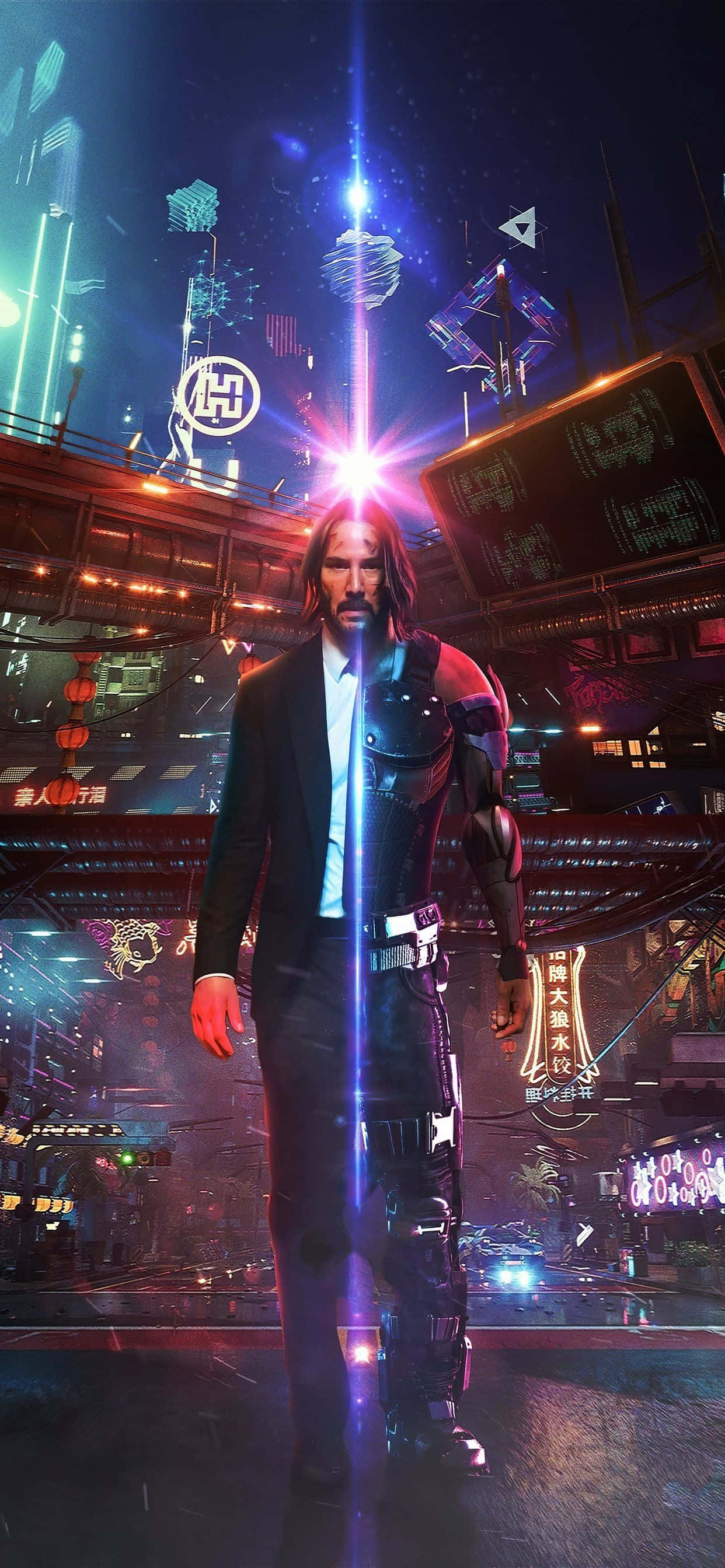 iPhone XS Max Cyberpunk 2077 Keanu Reeves Background Picha ya Ukuta