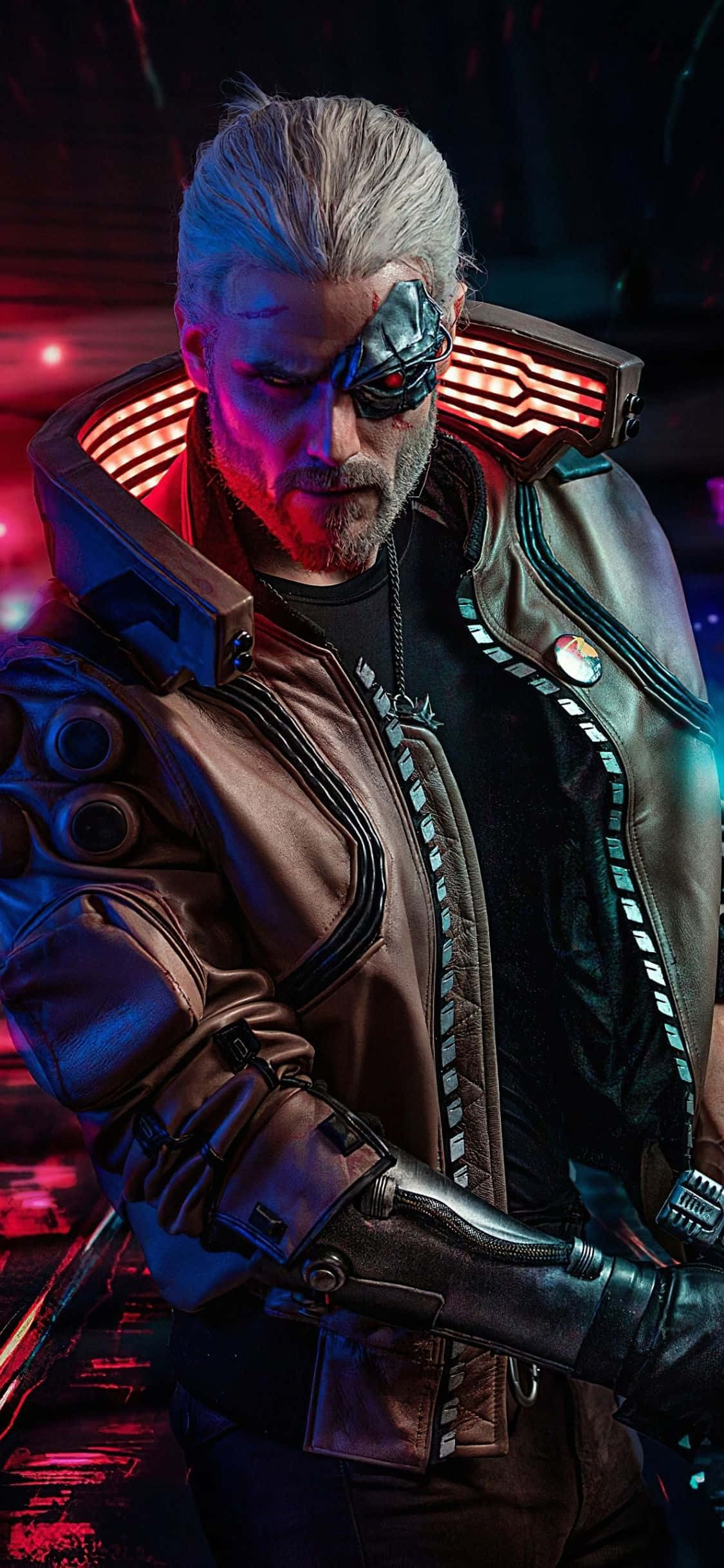 iPhone XS Max Cyberpunk 2077 Geralt Cosplay Background Picha ya Ukuta