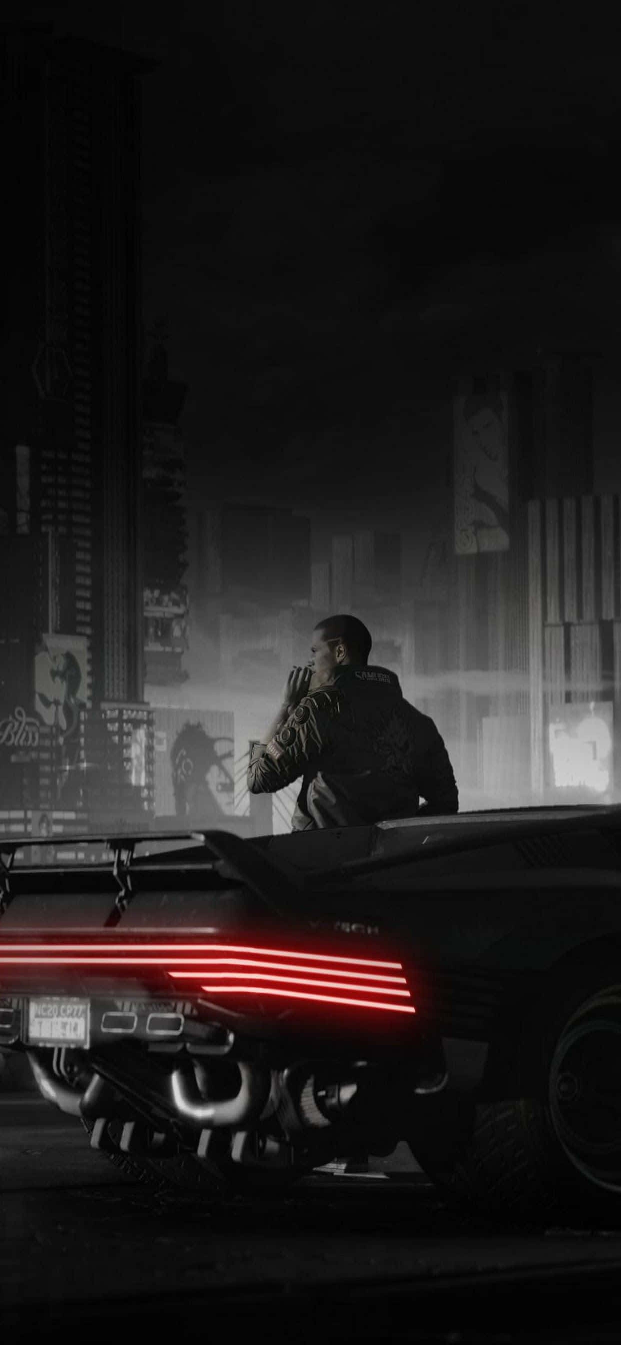 iPhone XS Max Cyberpunk 2077 Dark Background Picha ya Ukuta