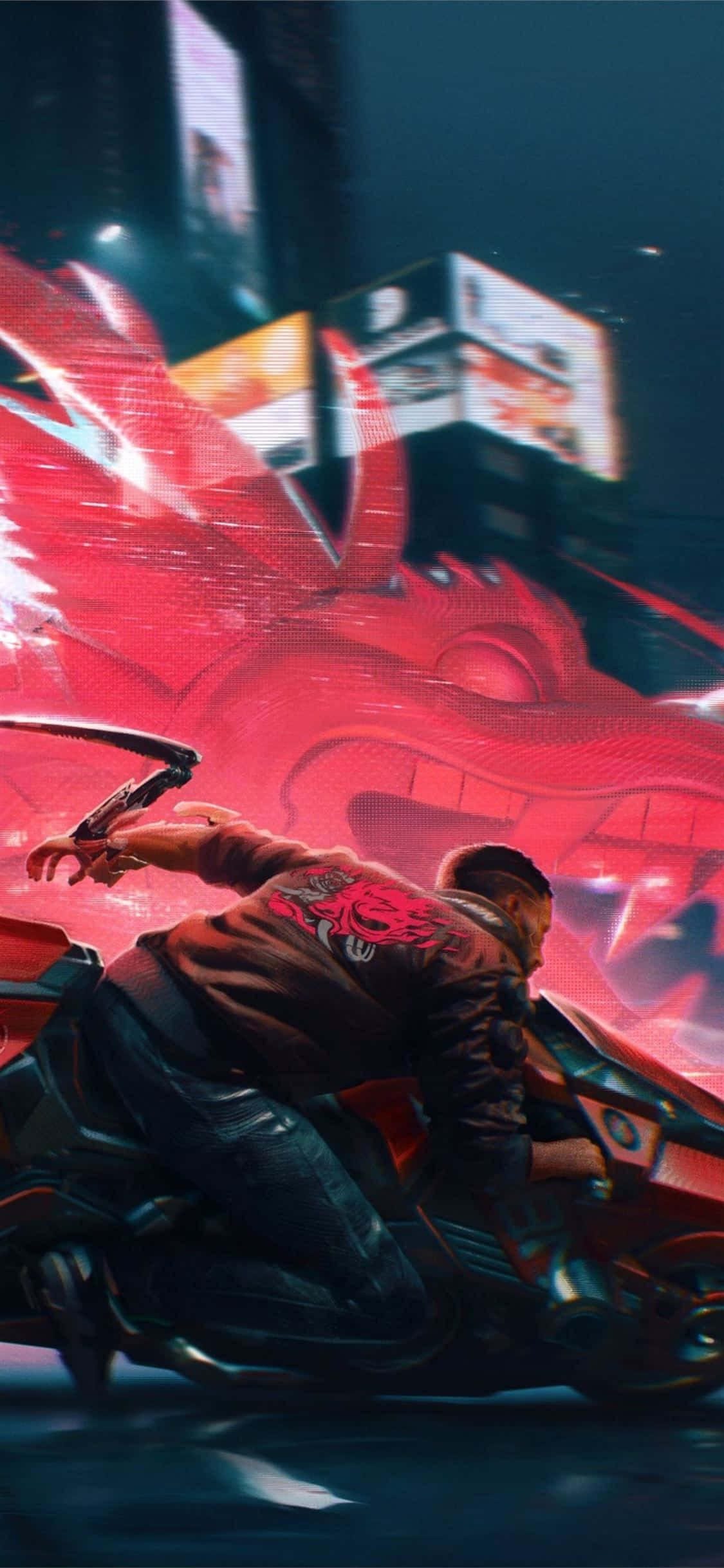 iPhone XS Max Cyberpunk 2077 Dragon Background Picha ya Ukuta