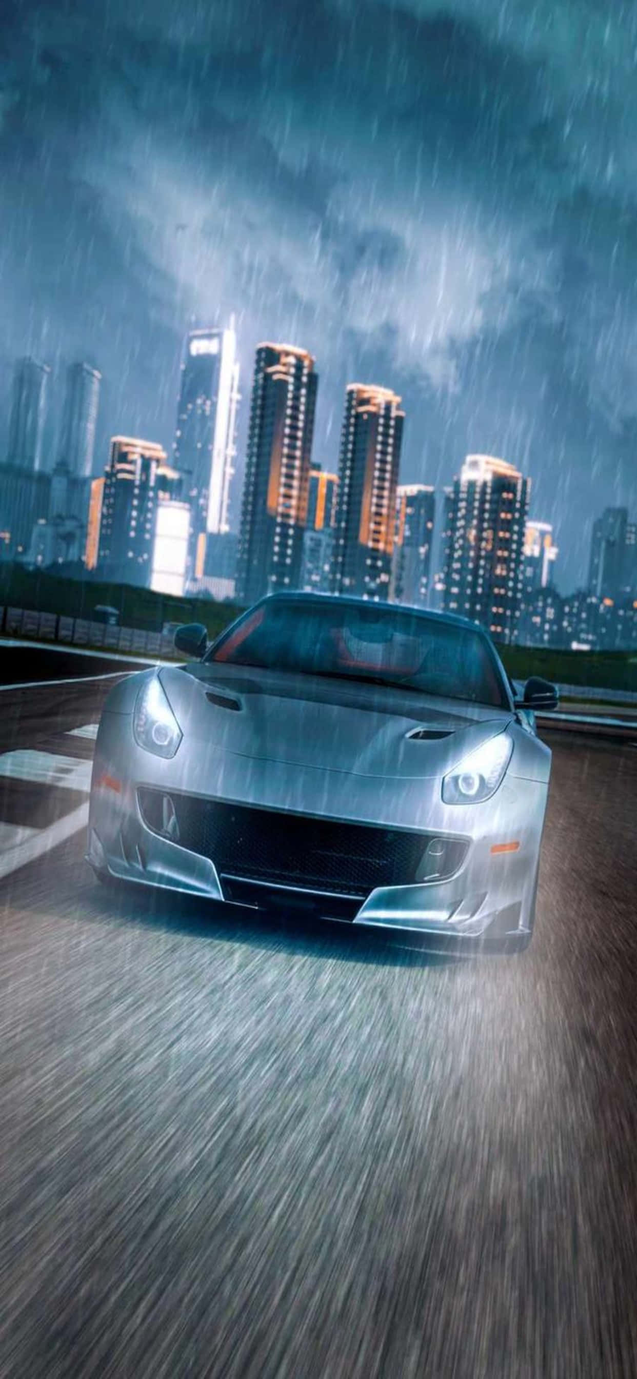 iPhone Xs Max Ferrari Background Ferrari In The Rain At Night Picha ya Ukuta