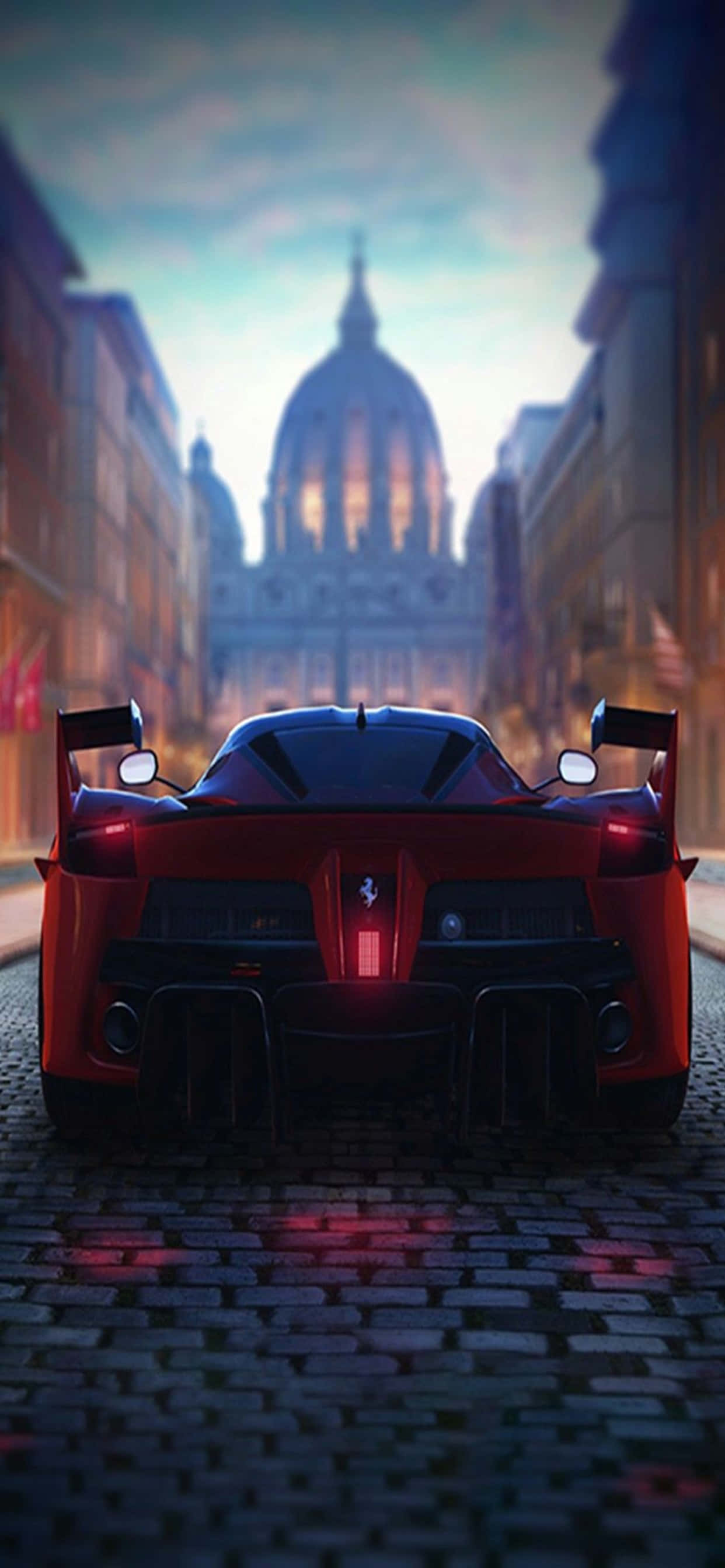 iPhone Xs Max Ferrari Background Ferrari Nyekundu Juu ya Cobblestone Picha ya Ukuta