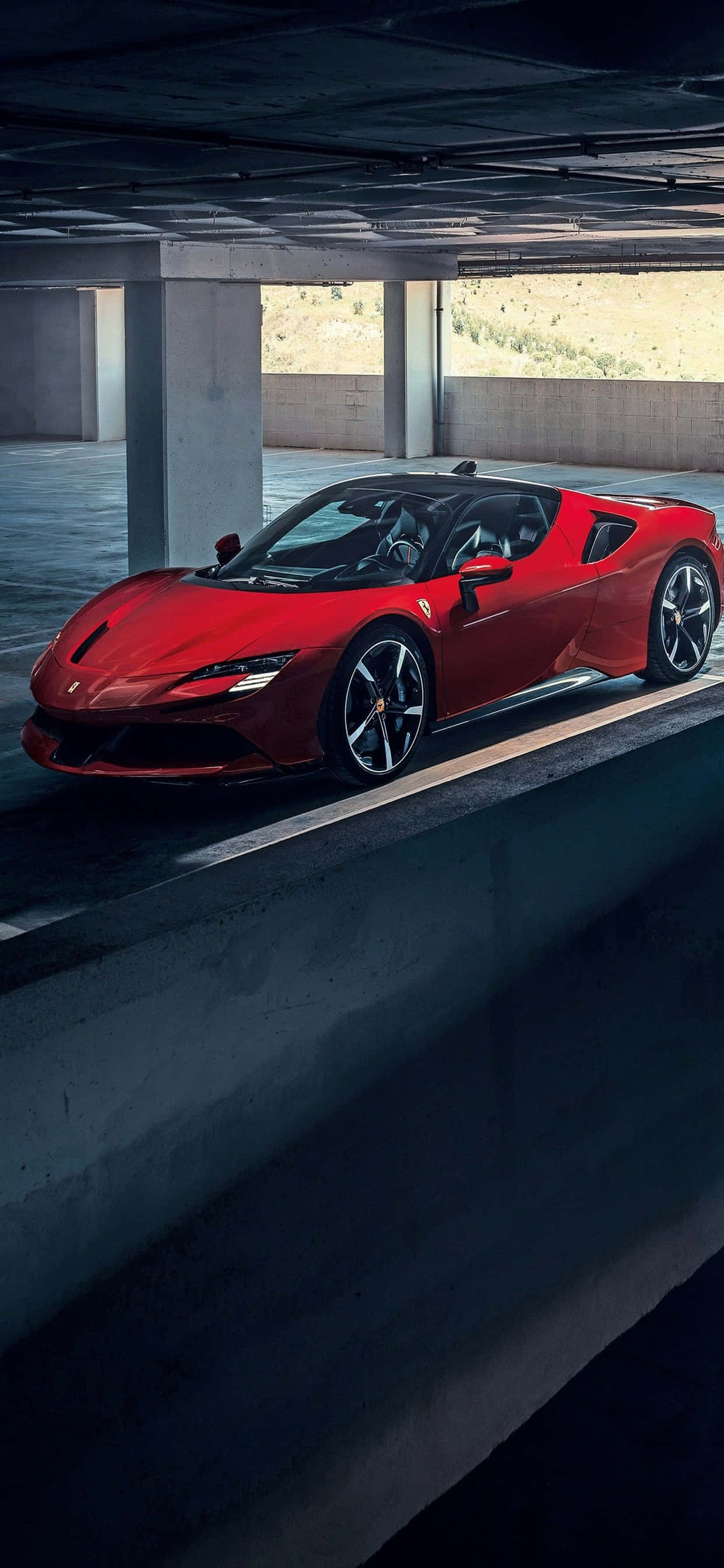 iPhone Xs Max Ferrari Background Ferrari SF90 Stradale Nyekundu Katika Parking Lot Picha ya Ukuta