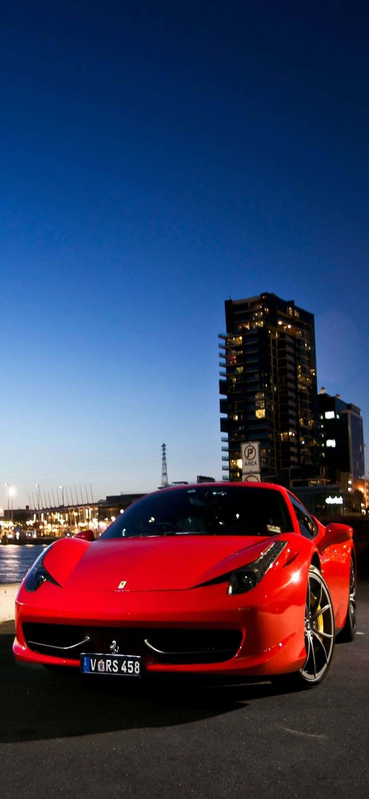 iPhone Xs Max Ferrari Background Glossy Red Ferrari 458 Picha ya Ukuta