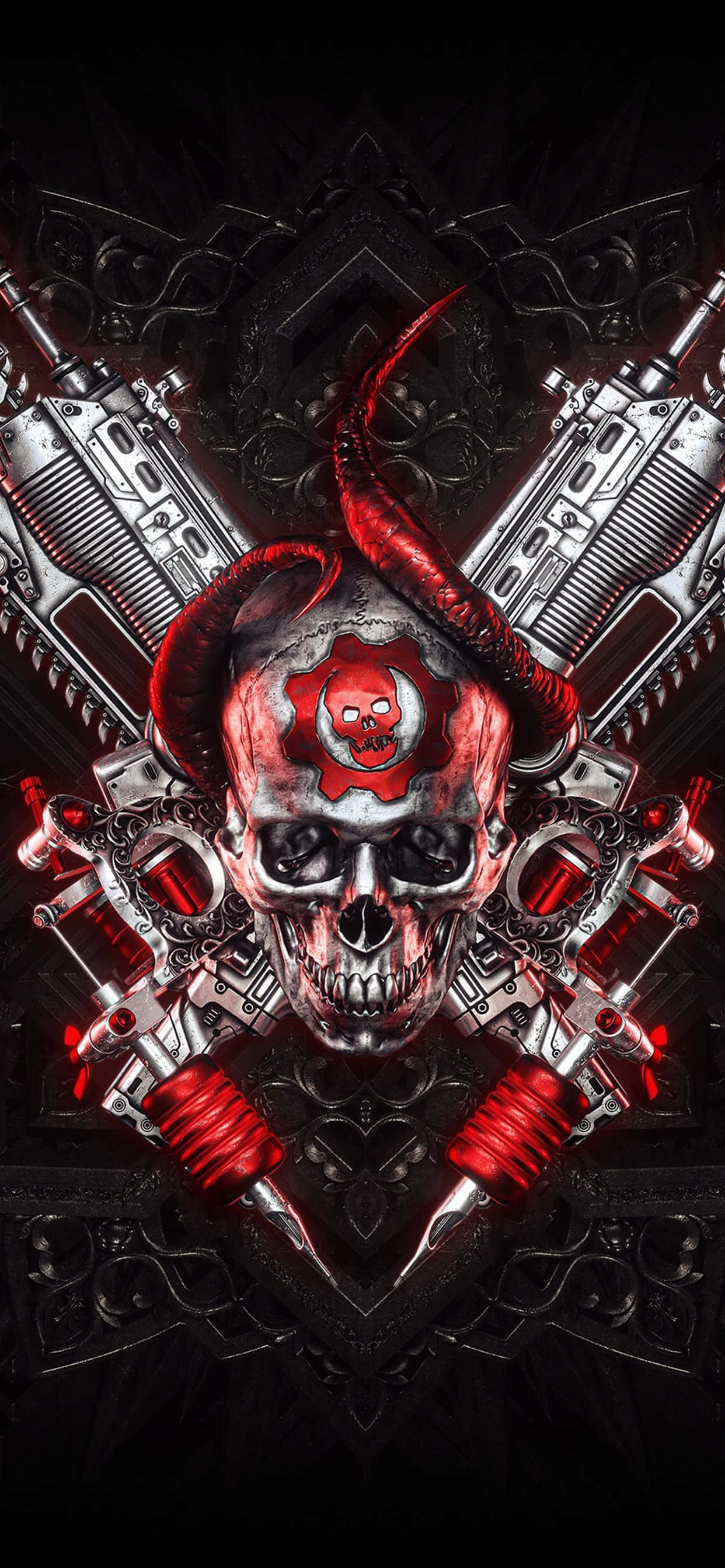 iPhone XS Max Gears Of War 5 Mazingira Nyekundu na Silver Picha ya Ukuta