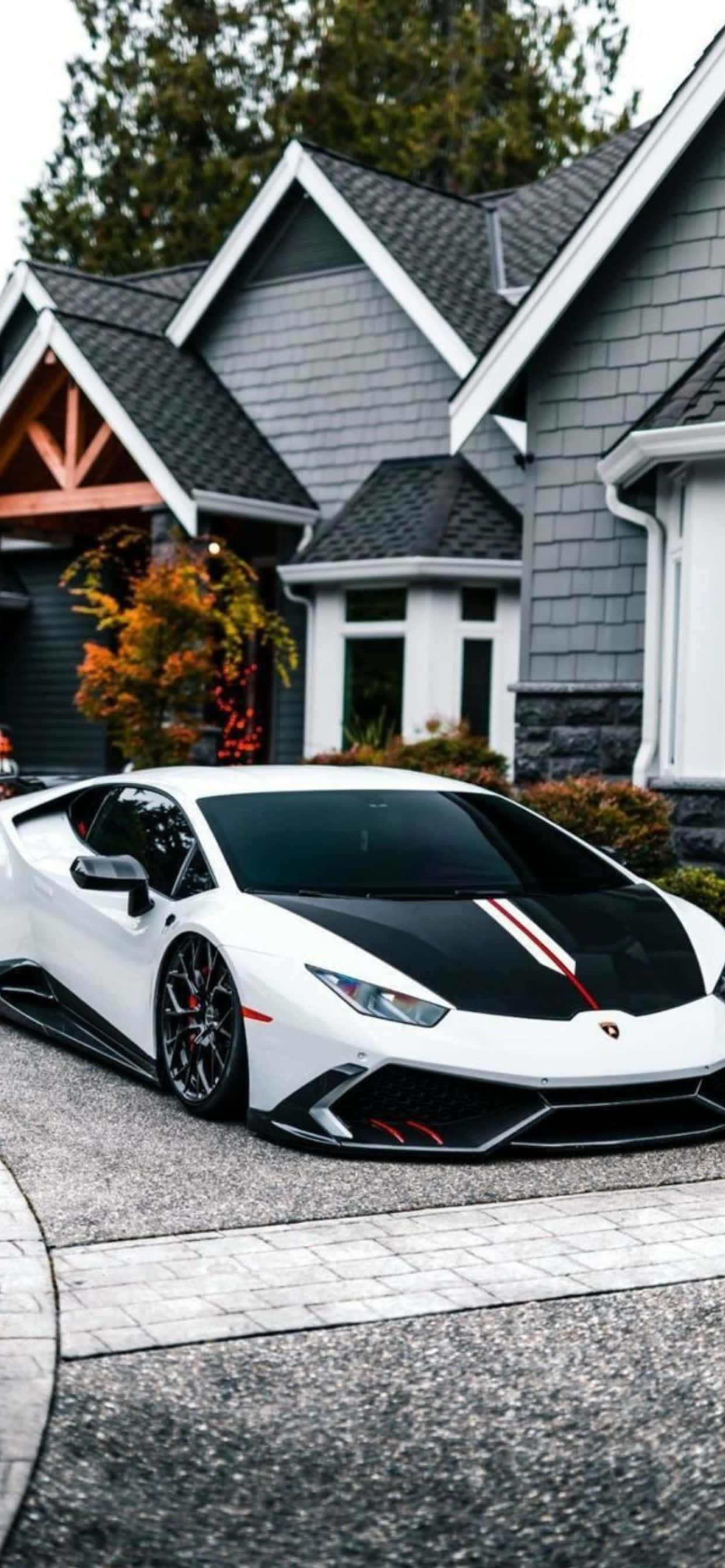 Lamborghini ya Rangi ya White na Nyeusi kwa iPhone XS Max Picha ya Ukuta