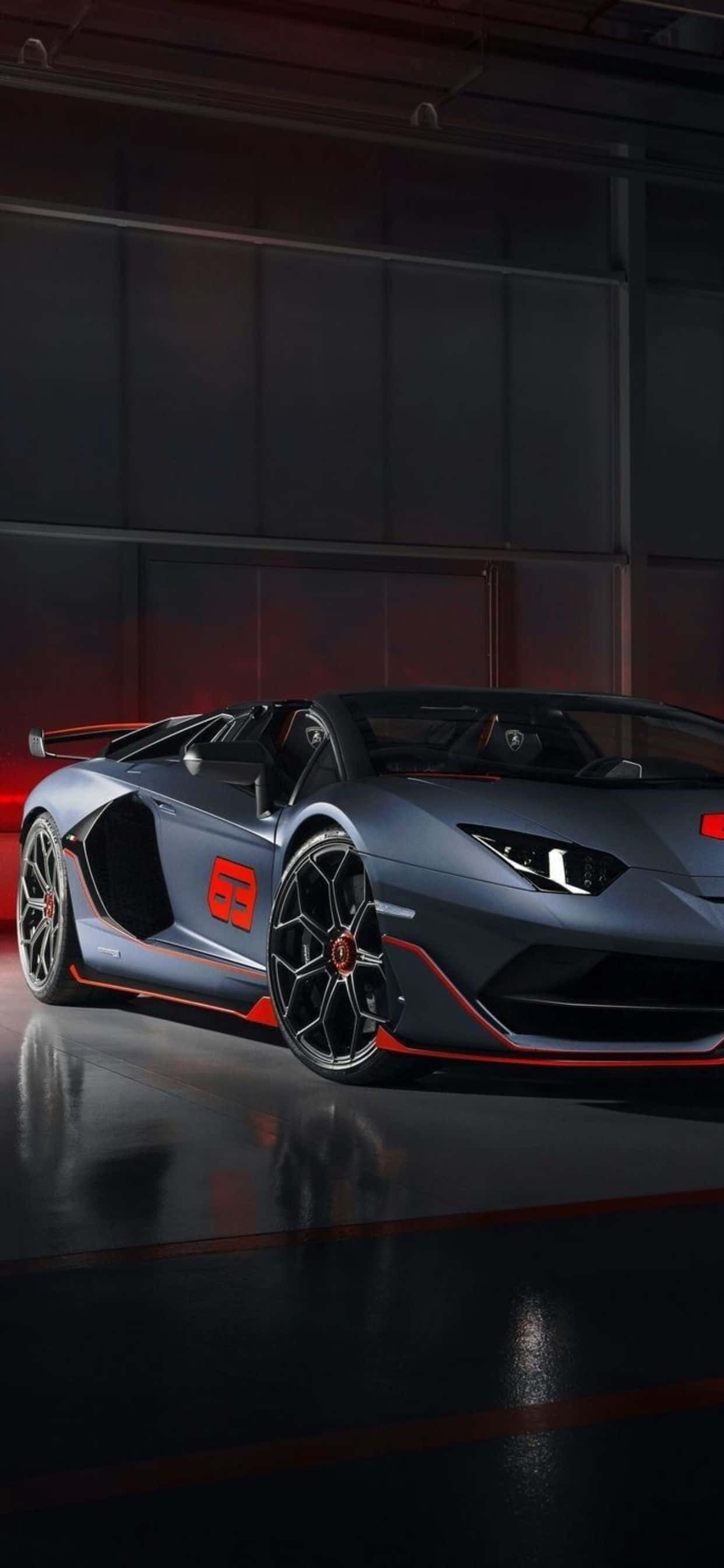 iPhone XS Max Lamborghini Nyekundu na Asili ya Kijivu Picha ya Ukuta