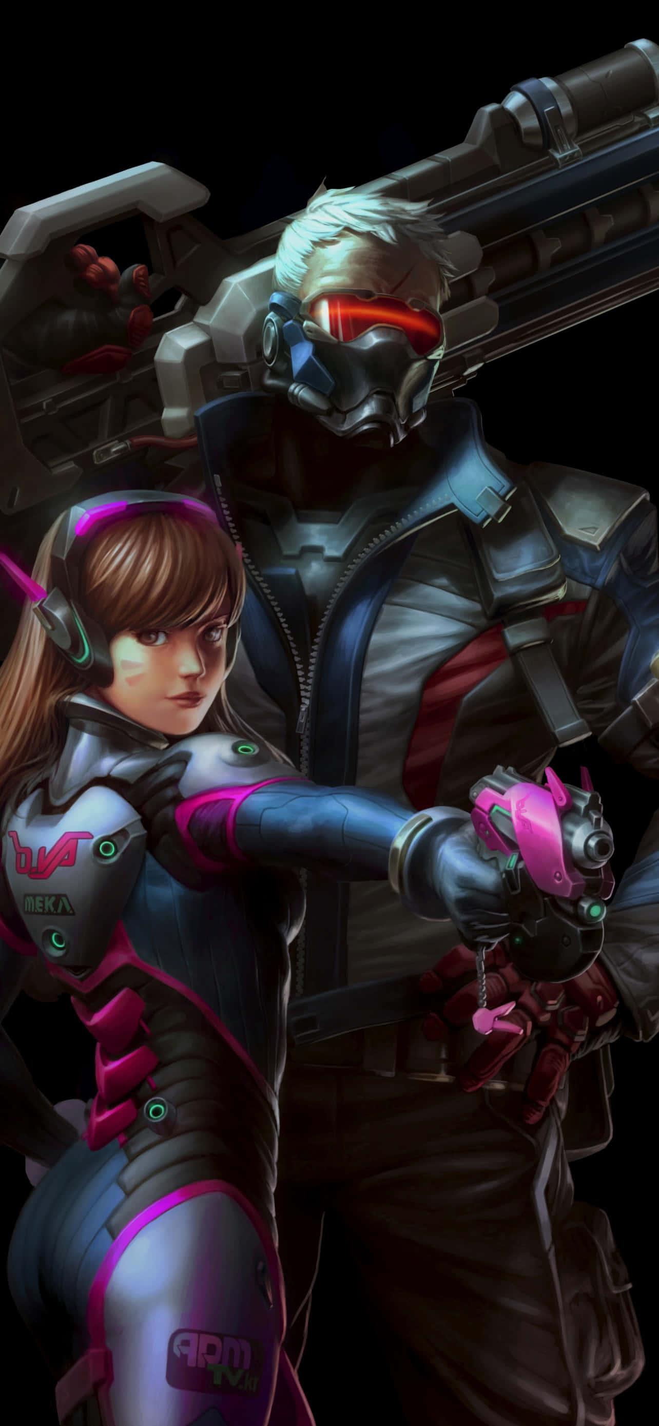 iPhone Xs Max Overwatch Background D.Va With Soldier 76 Picha ya Ukuta