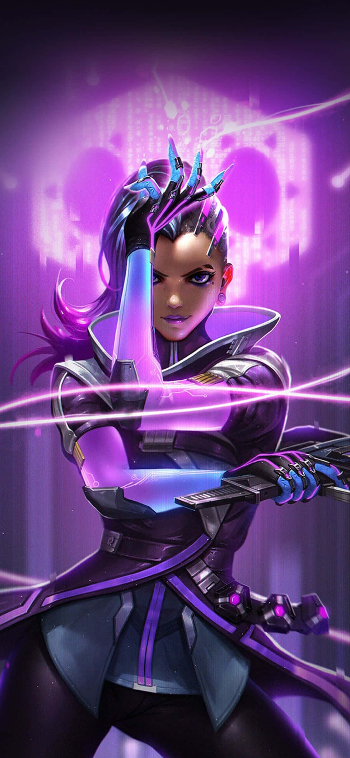 iPhone Xs Max Overwatch Latar Sombra Neon Mwanga wa Zambarau Picha ya Ukuta