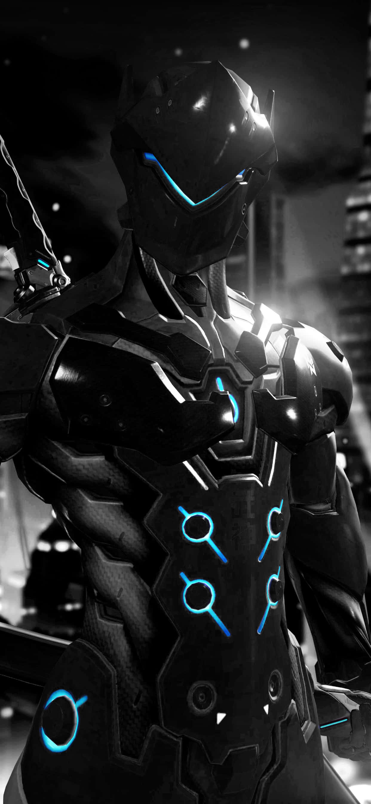 iPhone Xs Max Overwatch Genji Suti Nyeusi Picha ya Ukuta