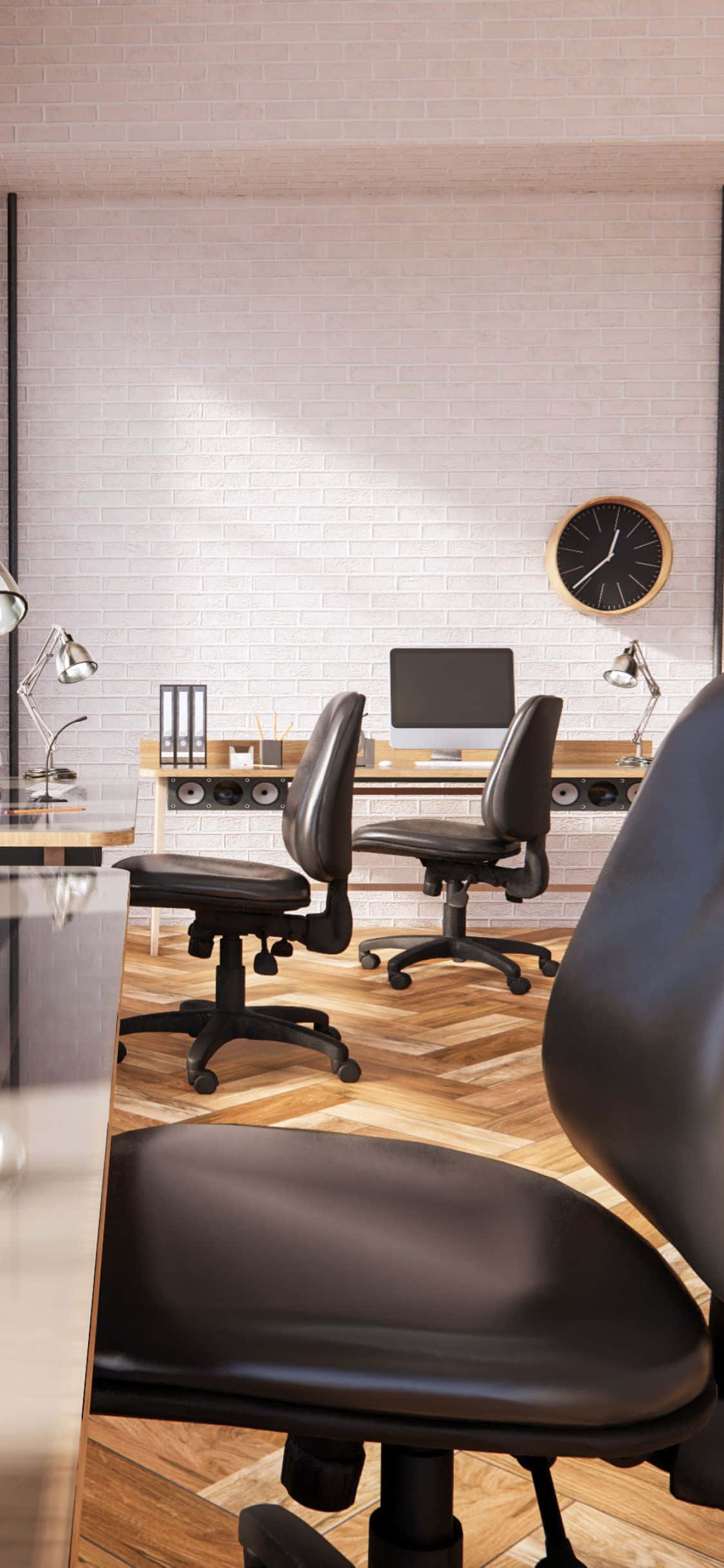 iPhone XS Office Black Chairs Background Picha ya Ukuta