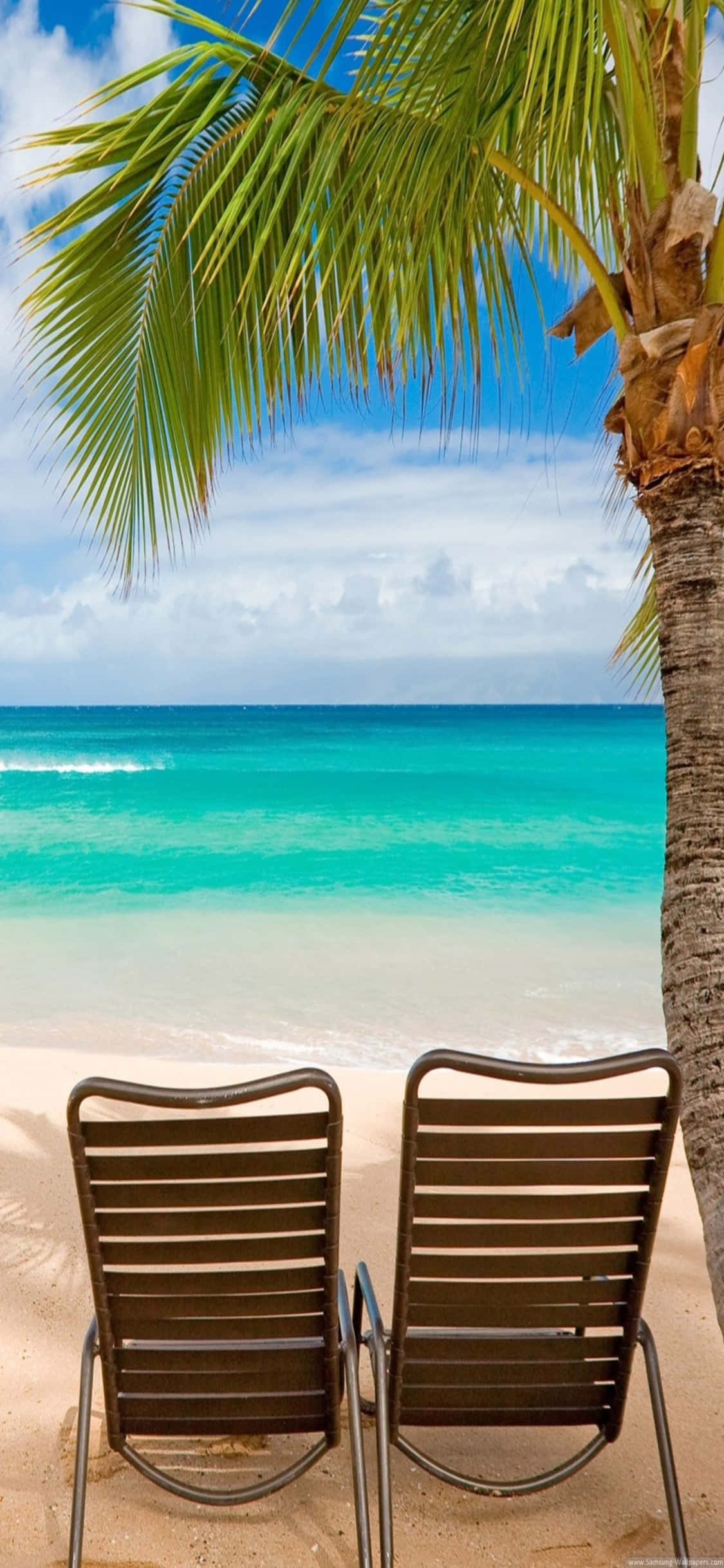 iPhone XS Beach Chairs Background Picha ya Ukuta