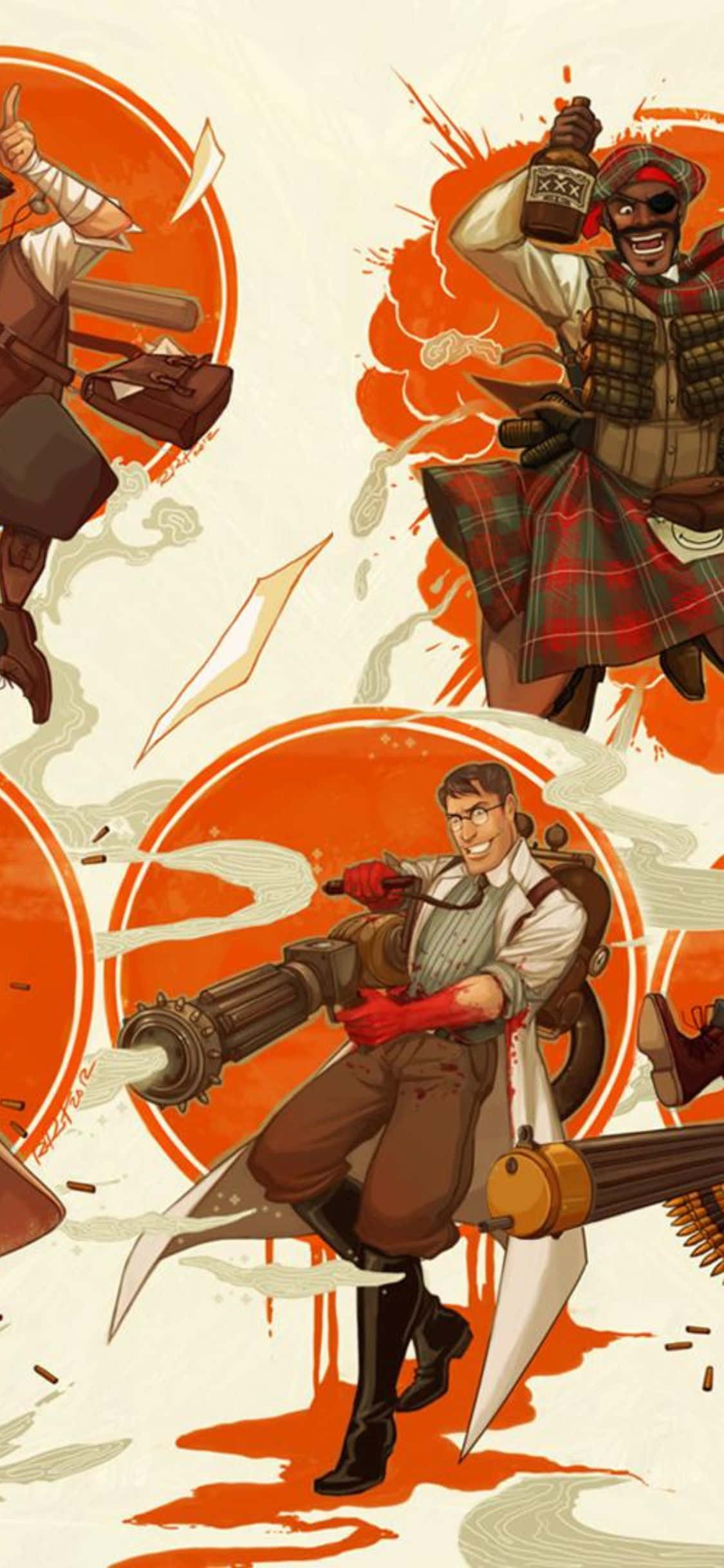 iPhone XS Team Fortress 2 Background Retro Medic And Demoman Picha ya Ukuta