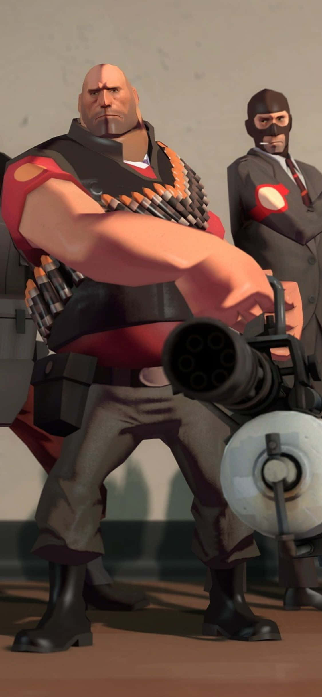 iPhone XS Team Fortress 2 Heavy With Spy Background Picha ya Ukuta