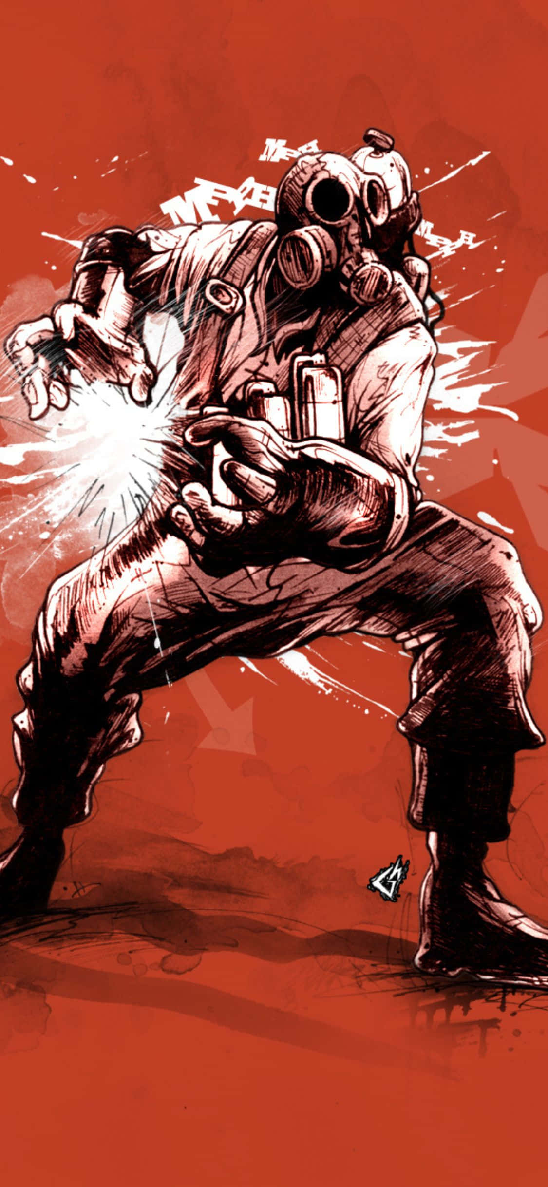 iPhone XS Team Fortress 2 Monochrome Pyro Background Artwork Picha ya Ukuta