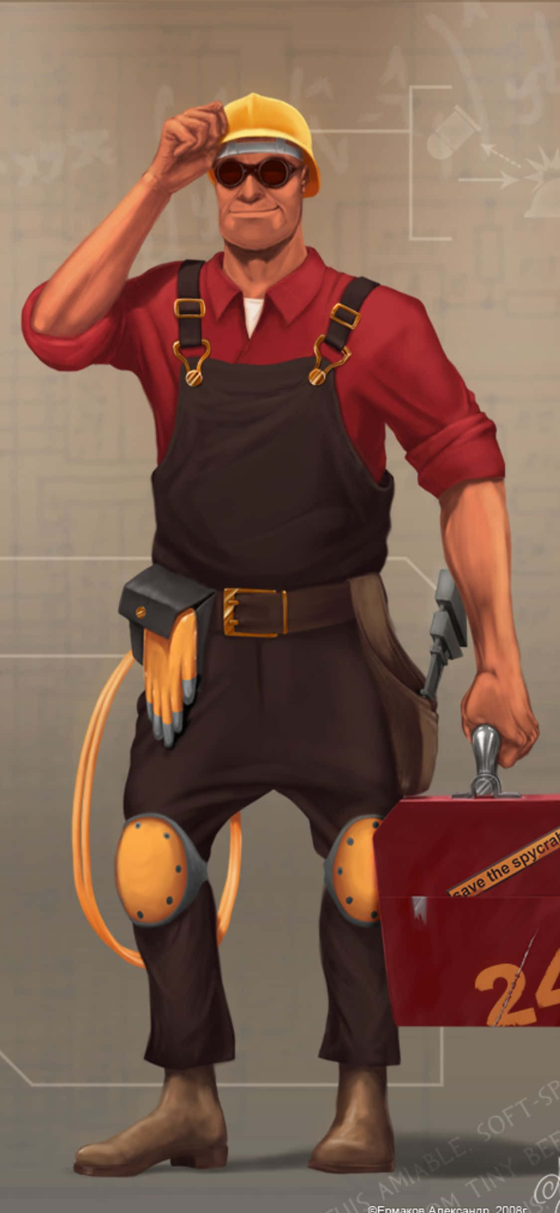 iPhone Xs Tf2 Mchoro wa Fanart wa Injinia Nyekundu kama Background Picha ya Ukuta