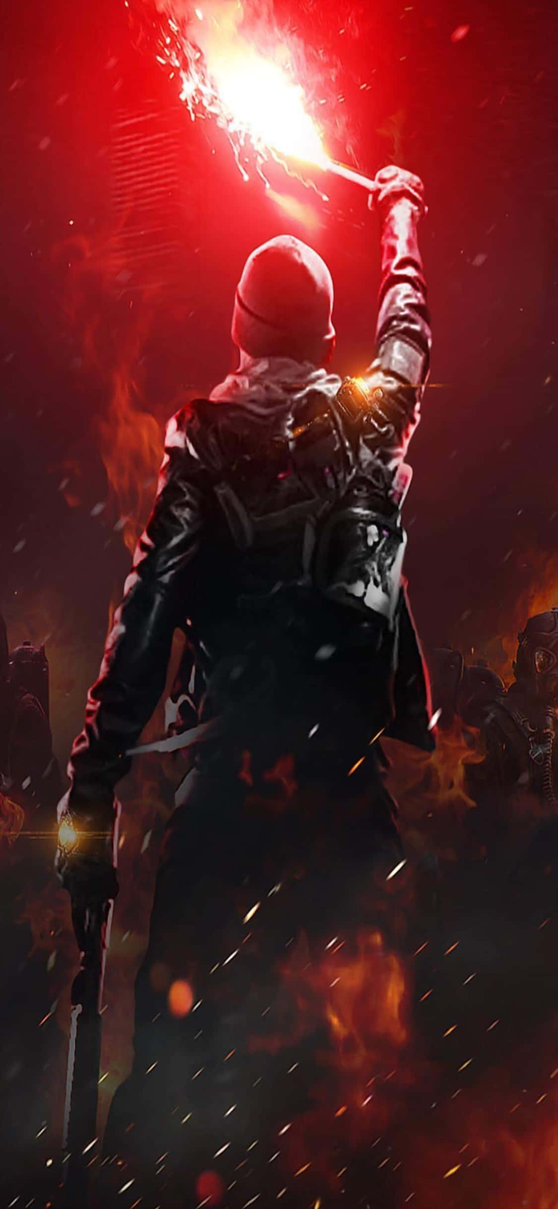 iPhone Xs The Division Background Man Holding A Flare Gun Picha ya Ukuta