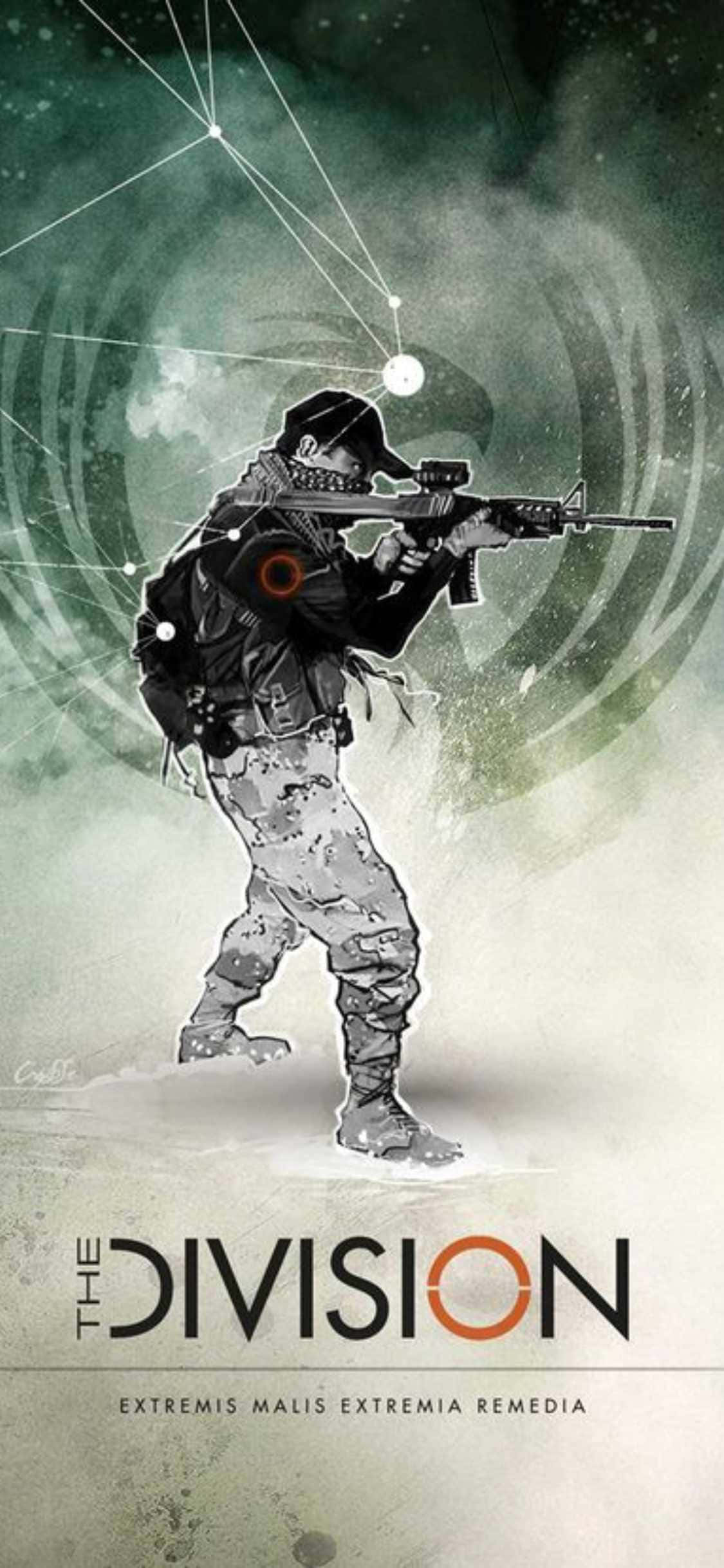 iPhone Xs The Division Background Bango la Mchezo na Mtu Anayetazama Picha ya Ukuta