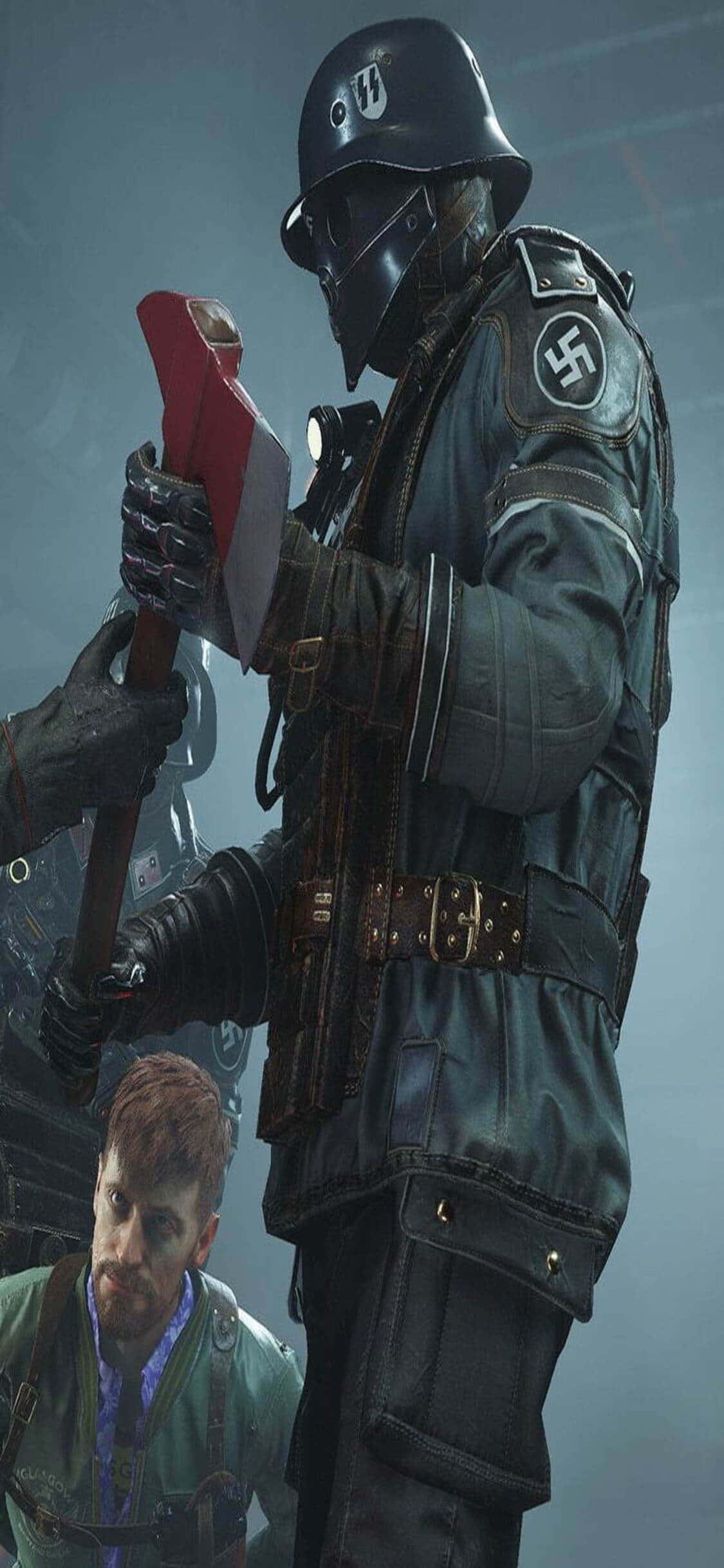 iPhone Xs Wolfenstein Ii Nazi Soldier Axe Background Picha ya Ukuta