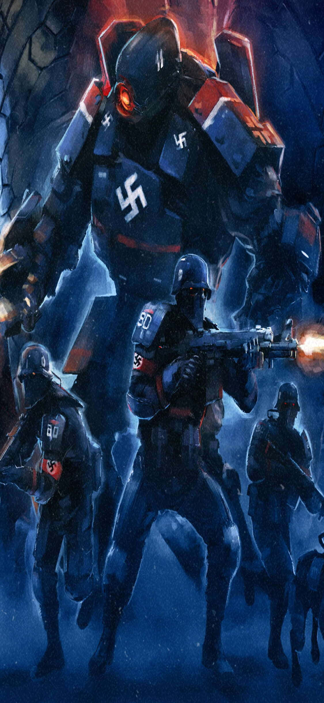 iPhone Xs Wolfenstein Ii Nazi Soldiers Background Picha ya Ukuta