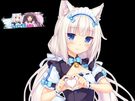 Ishara ya Moyo ya Msichana Paka wa Anime Picha ya Ukuta