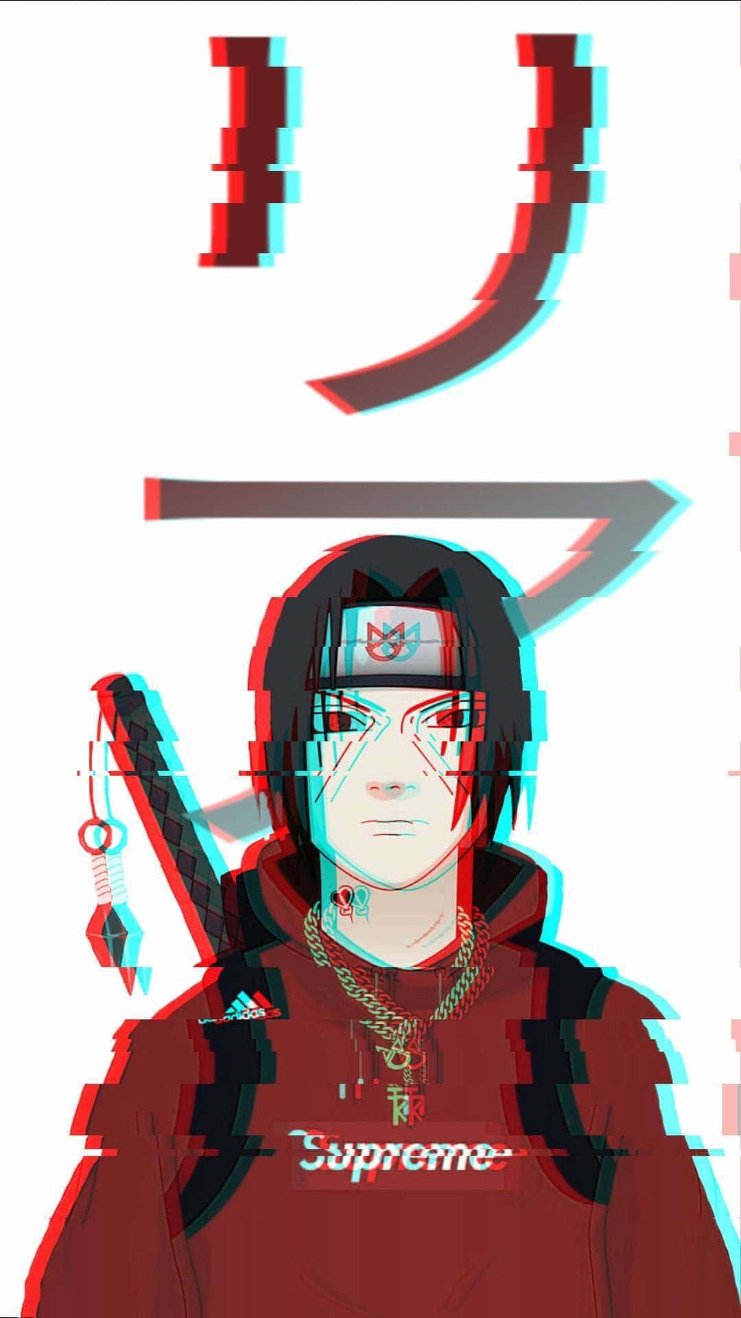 Itachi Aesthetic Akiwa amevaa Koti Nyekundu la Supreme kwenye Mandharinyeu Picha ya Ukuta