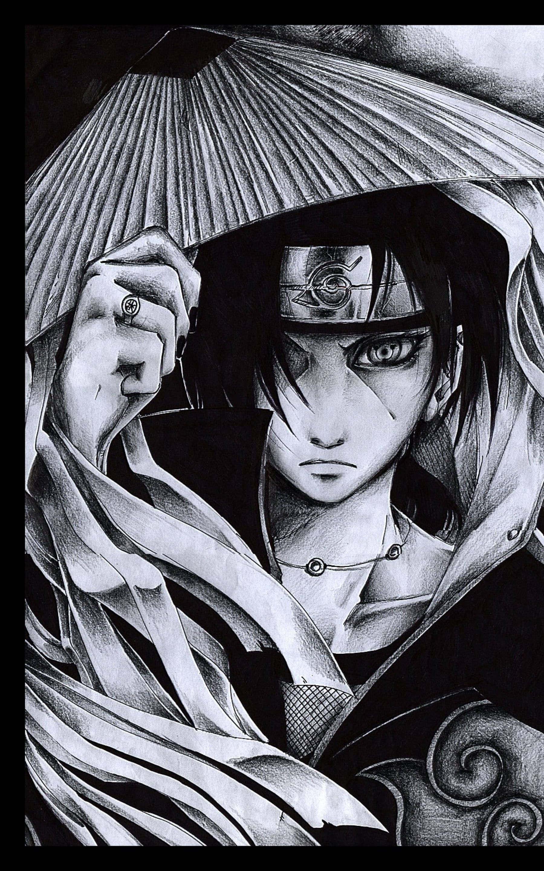 Itachi In Black Ink Drawing Picha ya Ukuta