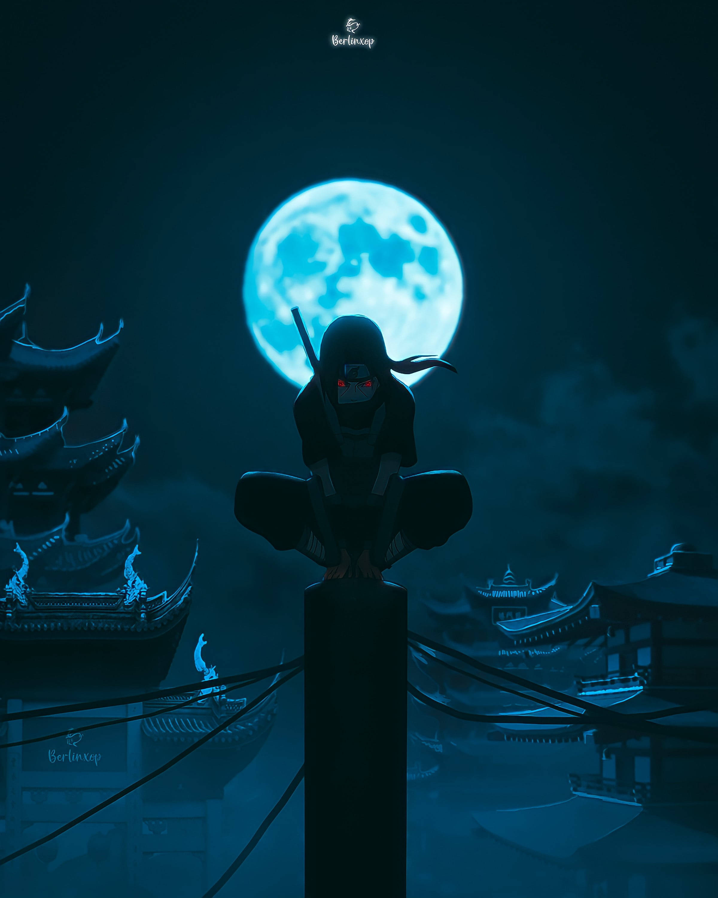 Itachi Mwezi Kamili Naruto Simu 4K Picha ya Ukuta