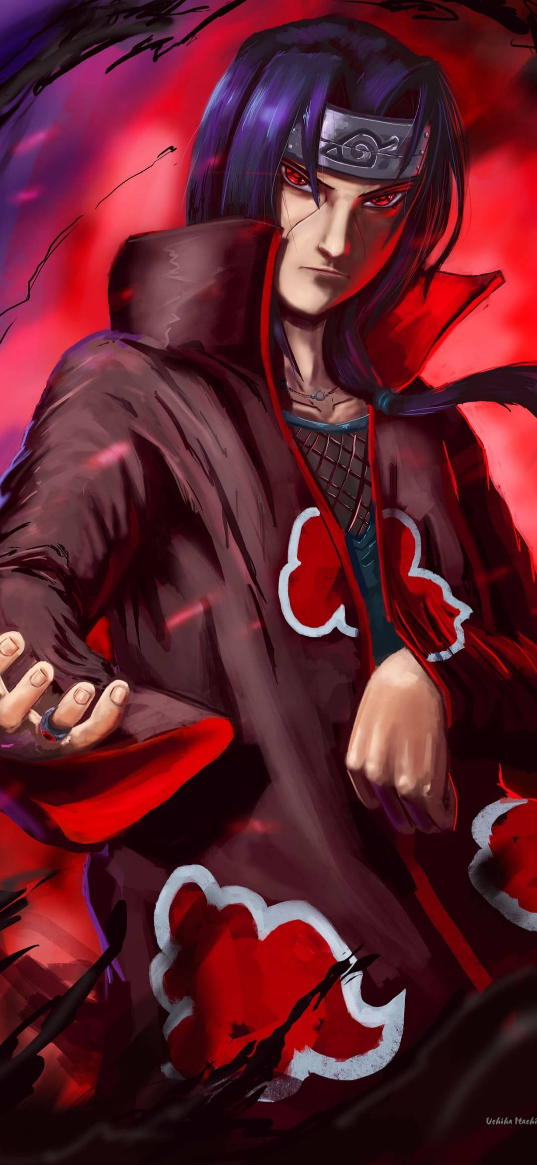 Itachi Simu Juu ya Nyekundu Picha ya Ukuta