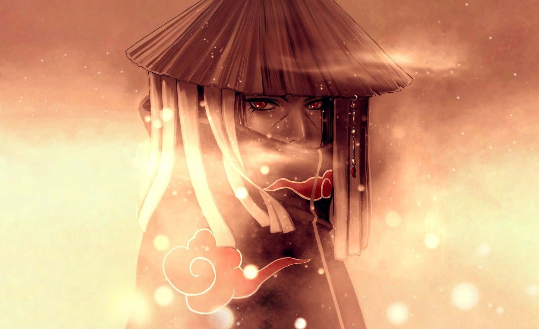 Itachi Uchiha kutoka kwenye Mfululizo wa Naruto akiwa na Macho ya Sharingan Picha ya Ukuta