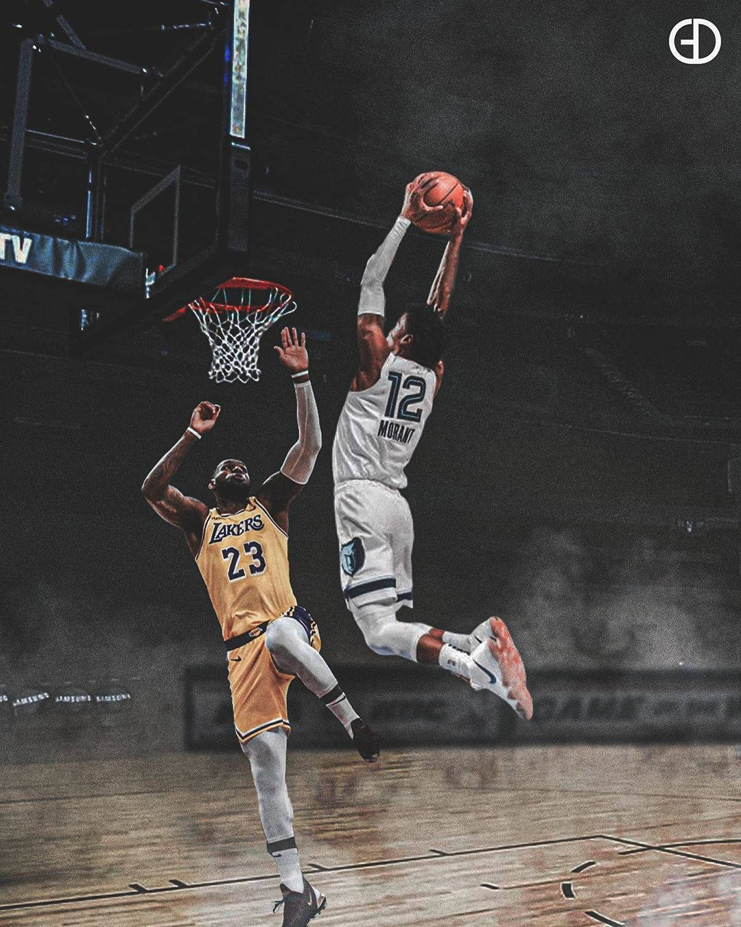 Ja Morant Akimtumbukiza Mpira Kwa Lebron James Picha ya Ukuta
