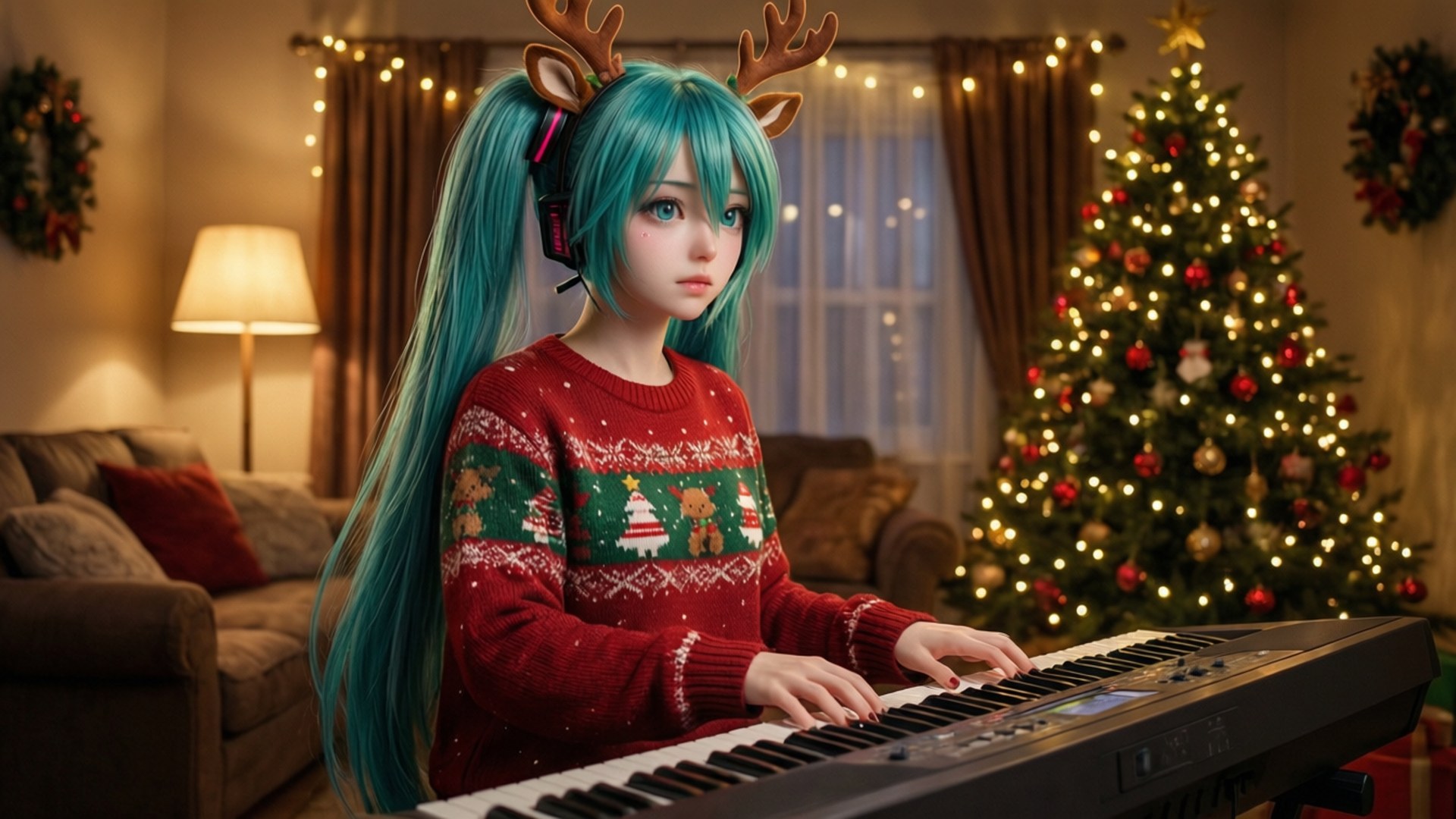 Jam ya Krismasi ya Miku Picha ya Ukuta
