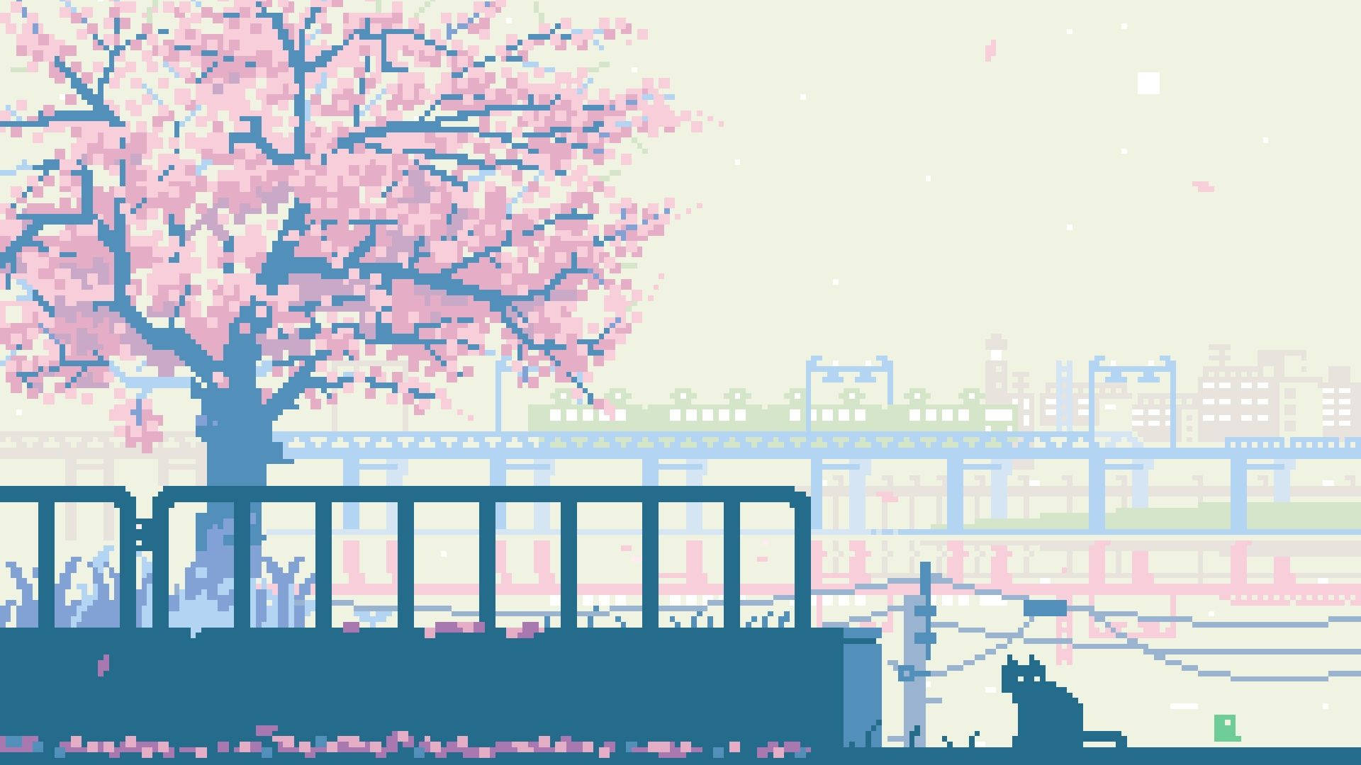 Japani Pink Aesthetic Pixel Art Picha ya Ukuta