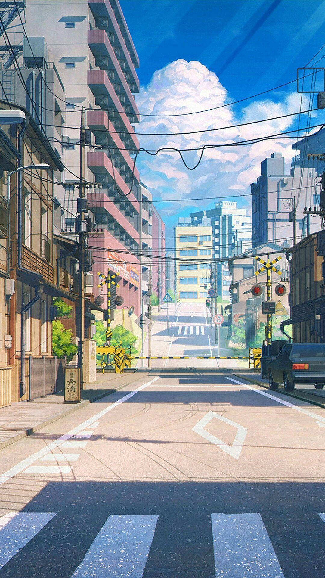 Jiji la Anime la Kijapani Lenye Kupendeza Picha ya Ukuta