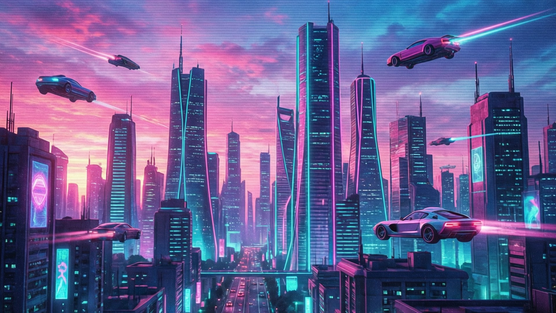 Jiji la Baadaye la Neon Picha ya Ukuta
