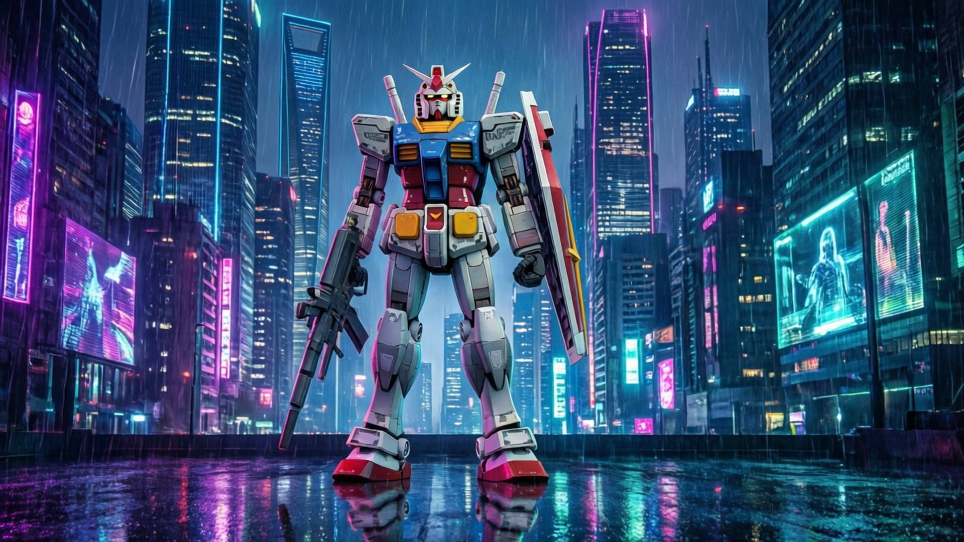 Jiji la Gundam la Neon Picha ya Ukuta