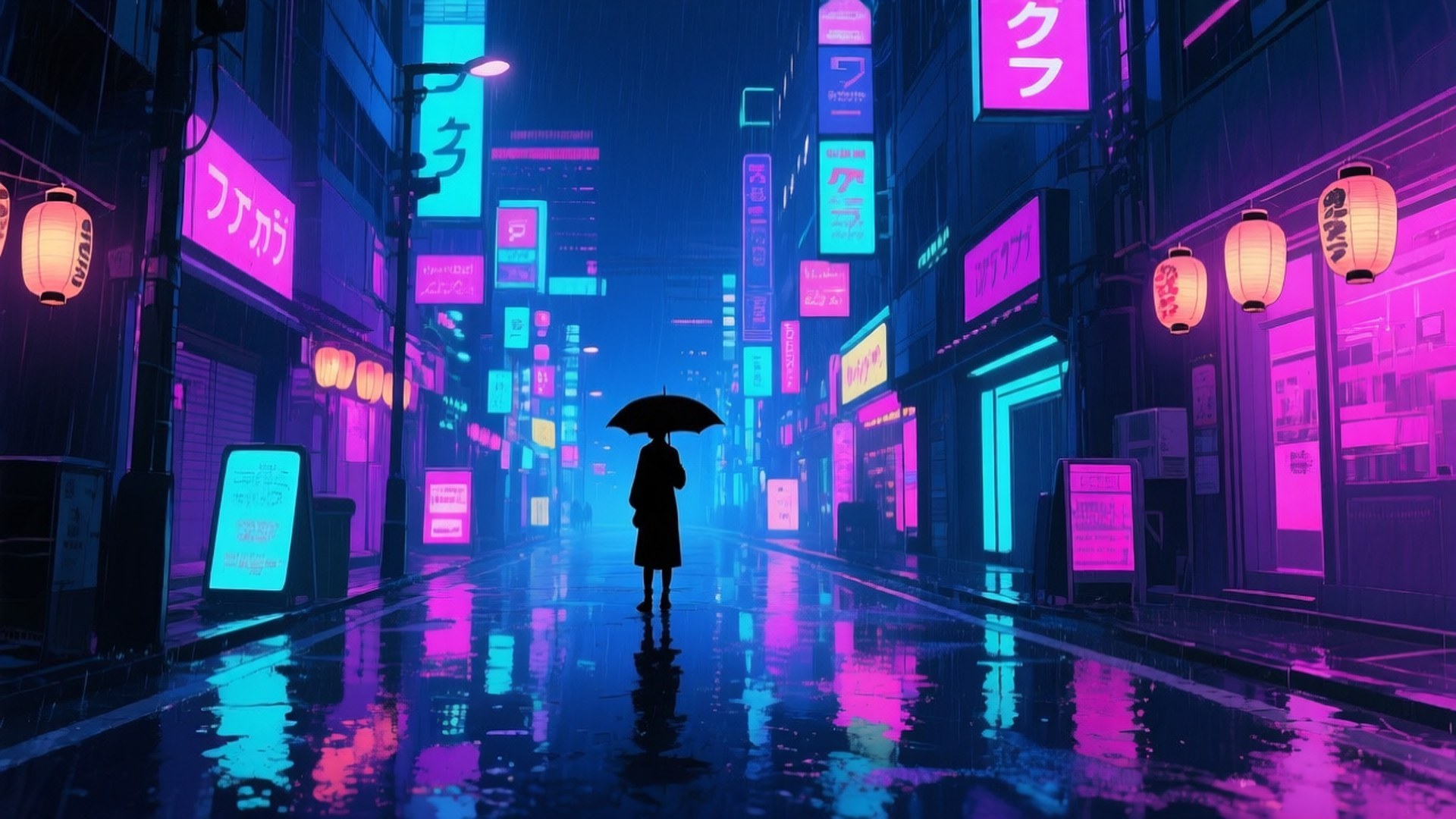 Jiji la Mvua ya Neon Picha ya Ukuta