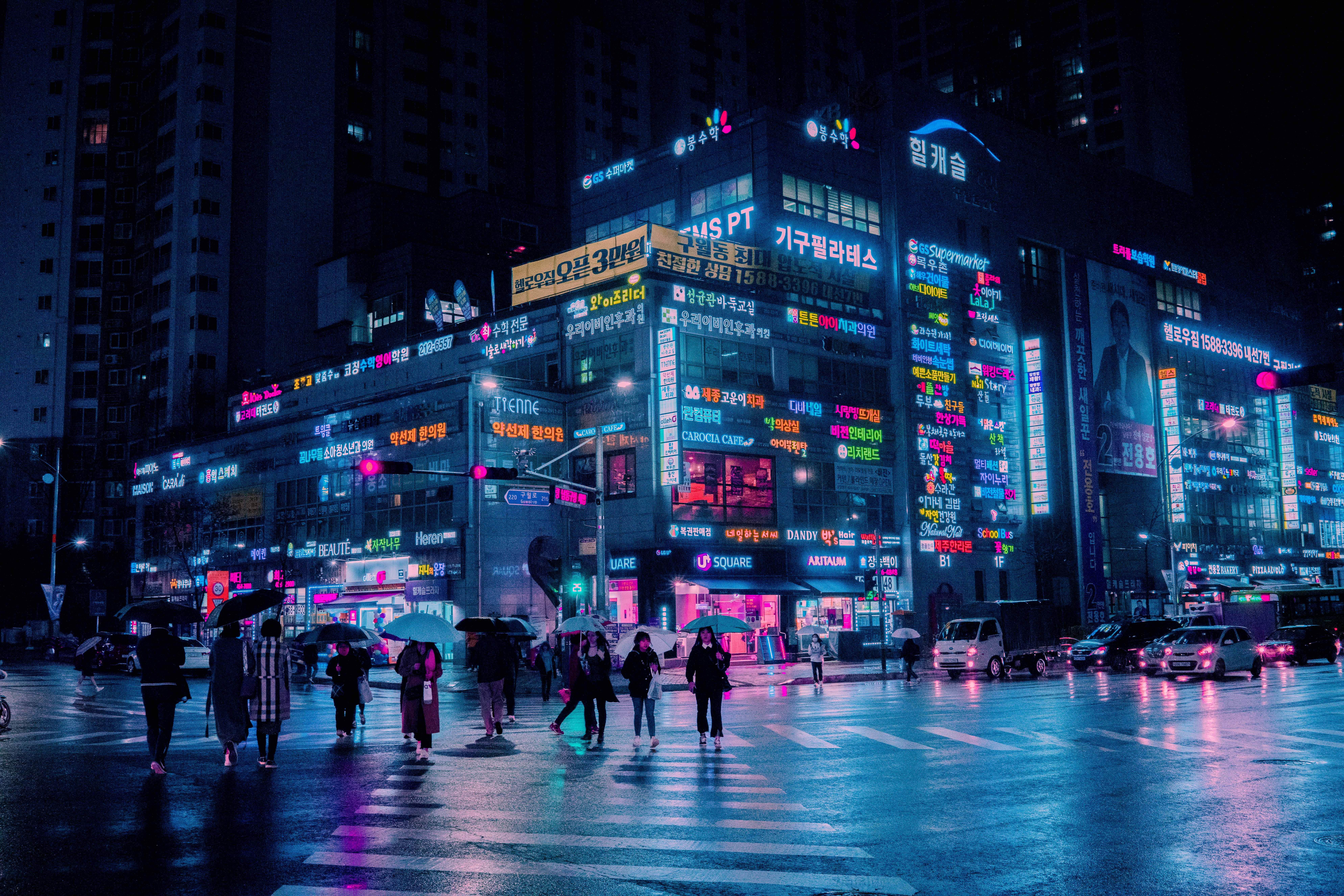 Jiji la Neon Giza Korea Picha ya Ukuta