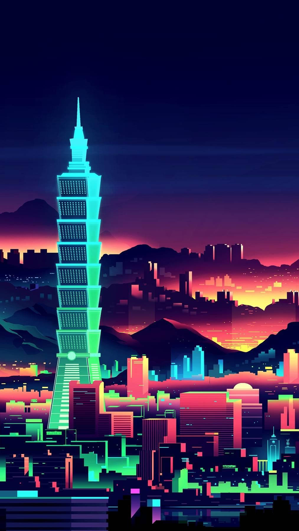 Jiji la Neon la Lo Fi kwa iPhone Picha ya Ukuta