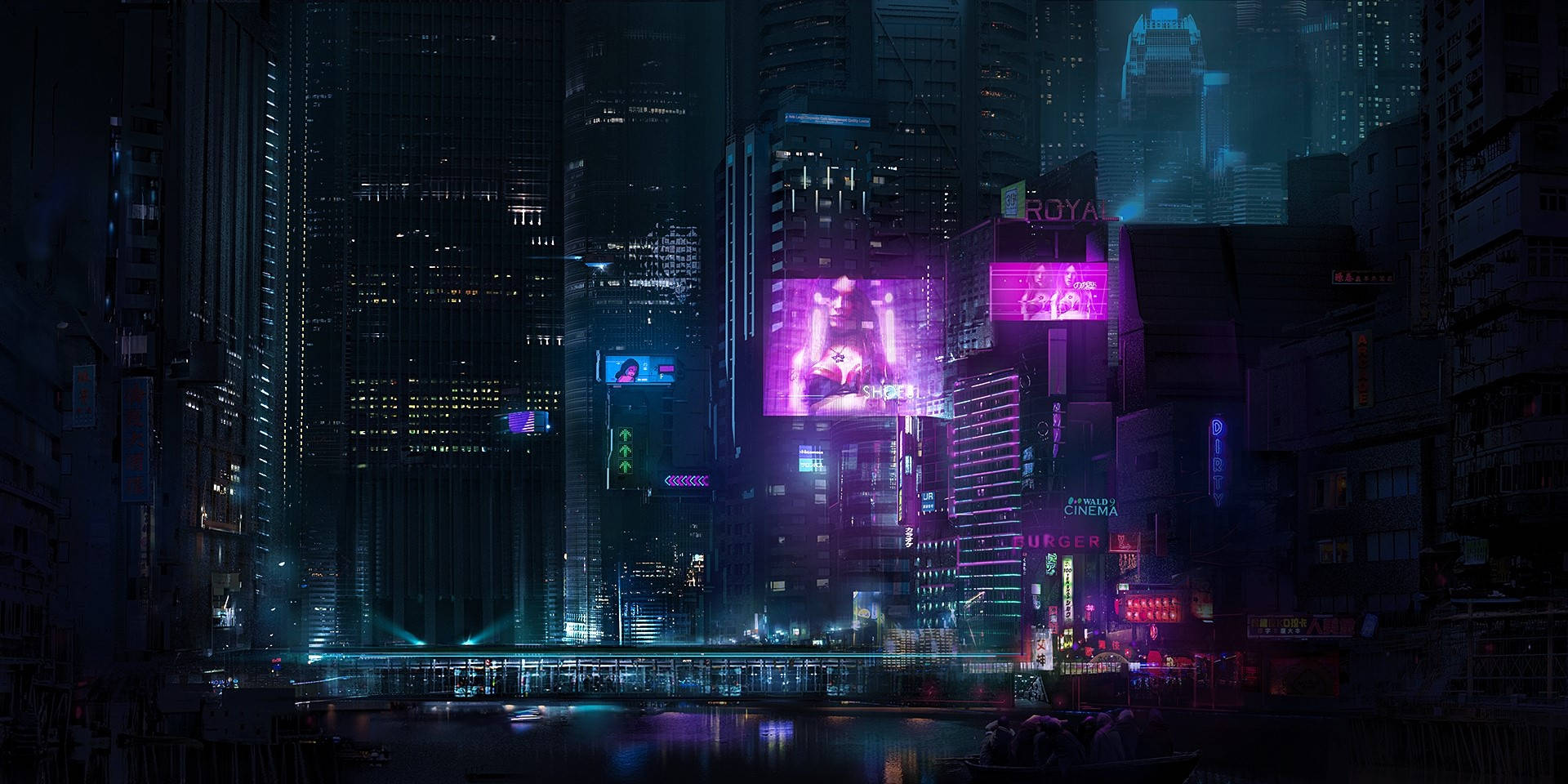 Jiji la Neon lenye Giza Picha ya Ukuta