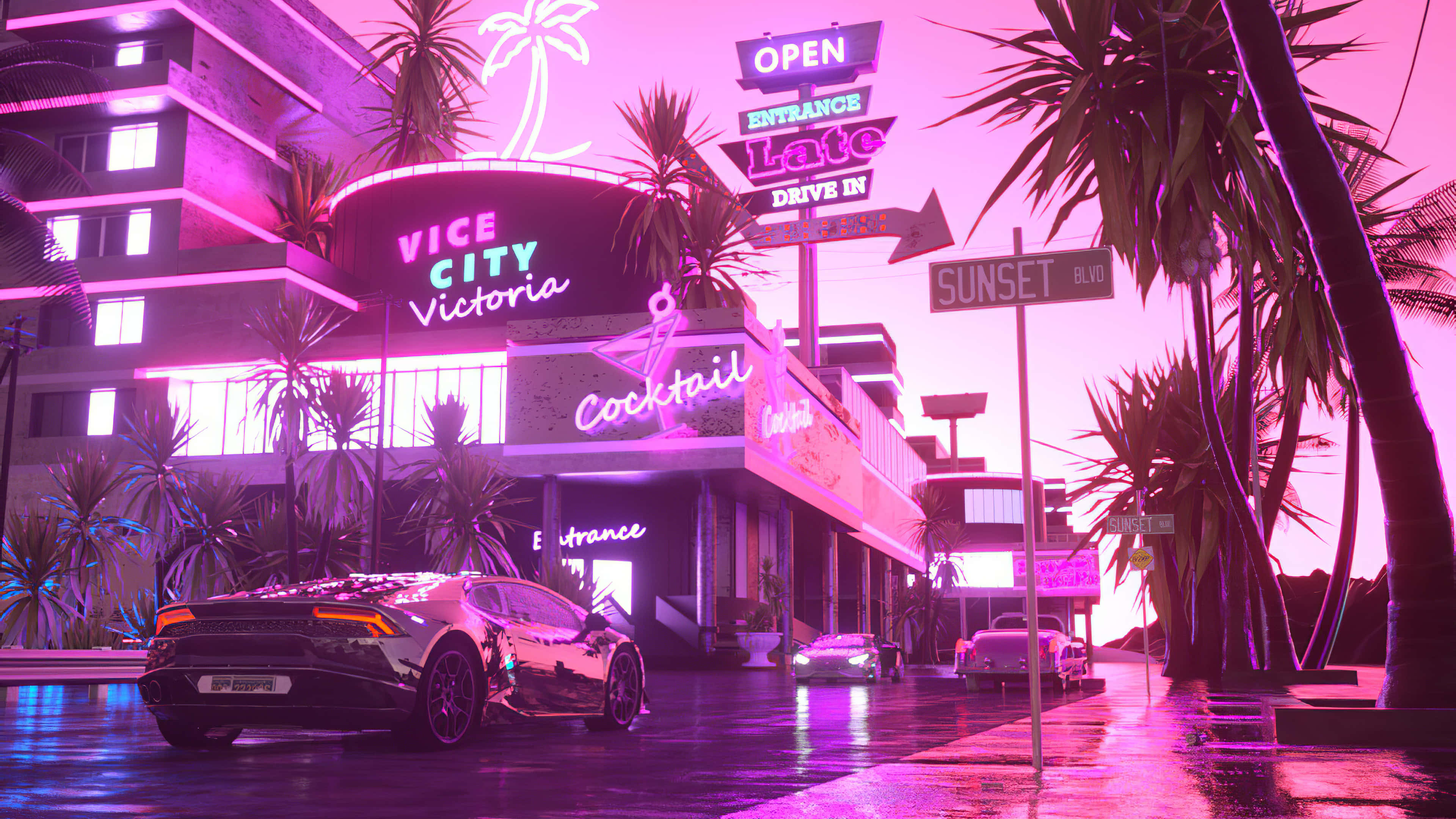Jiji la Pink la Sunset Boulevard Picha ya Ukuta