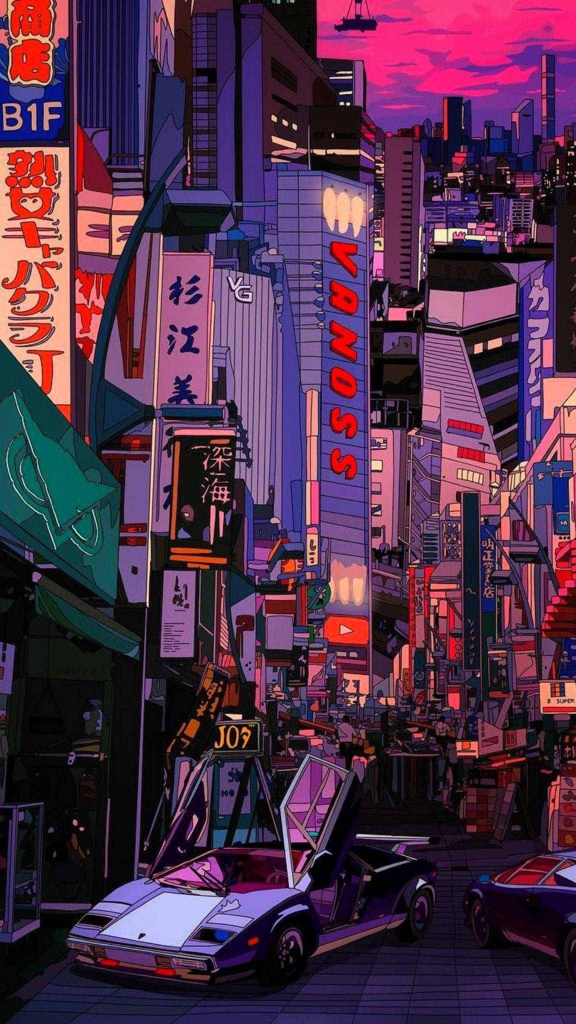 Jiji la Retro Tokyo Lenye Mandhari Nzuri Picha ya Ukuta