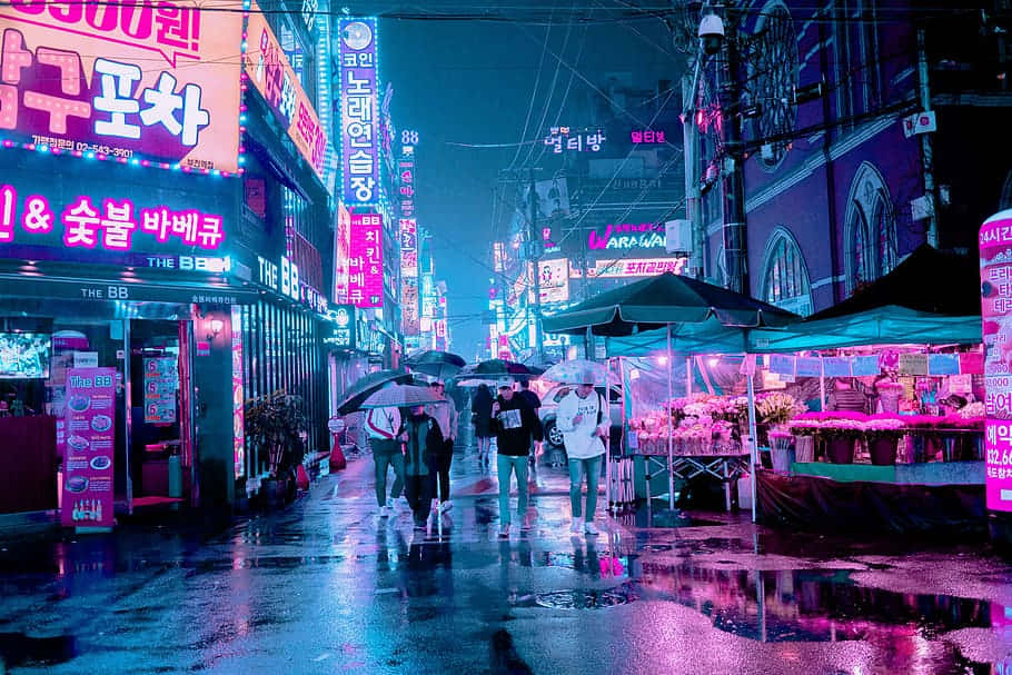 Jiji la Seoul la Rangi ya Pinki ya Neon Picha ya Ukuta