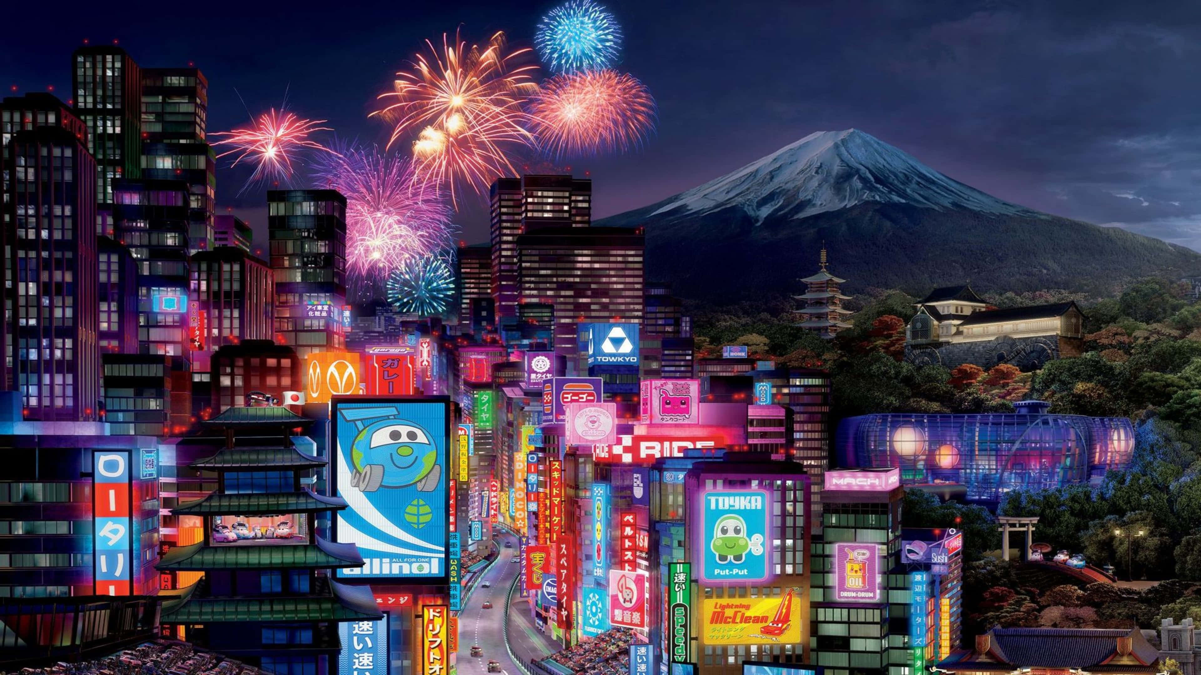 Jiji la Tokyo linang'aa kwa rangi kutoka kwa utamaduni wake mahiri wa anime Picha ya Ukuta