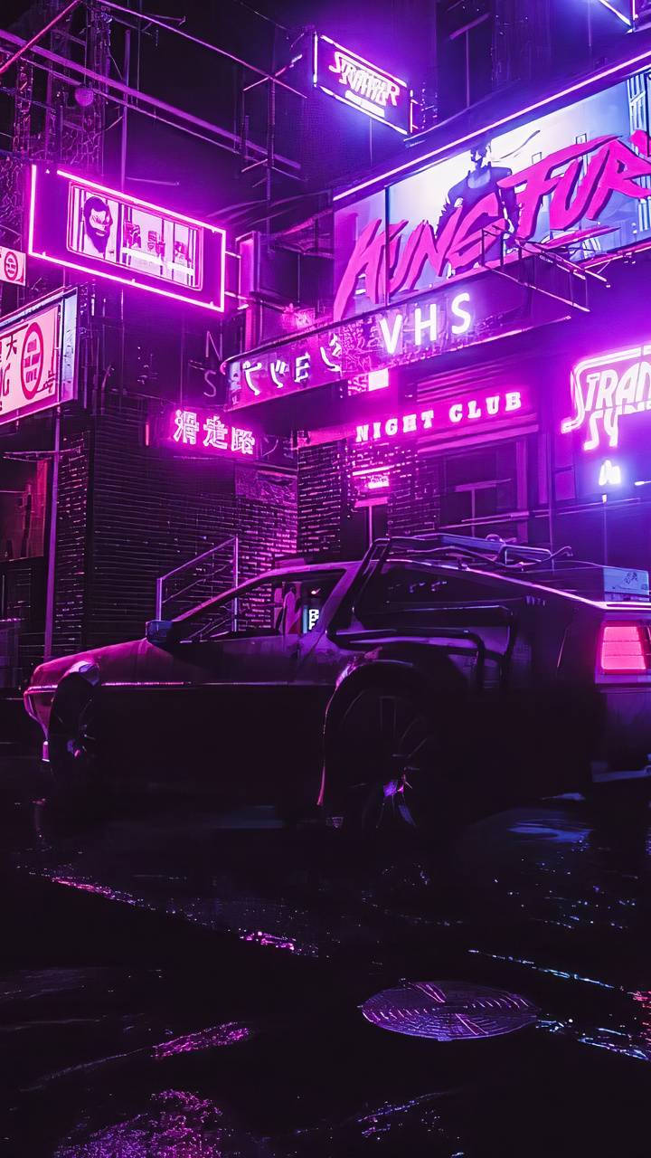 Jiji la Usiku la Retro Cyberpunk 2077 iPhone Picha ya Ukuta