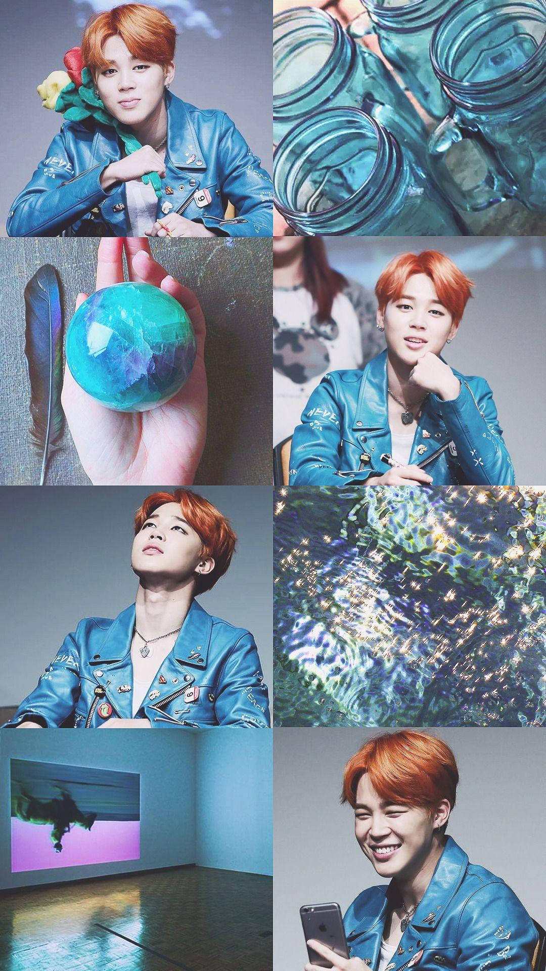 Jimin wa BTS Kolagi ya Rangi ya Bluu ya Kisanii Picha ya Ukuta